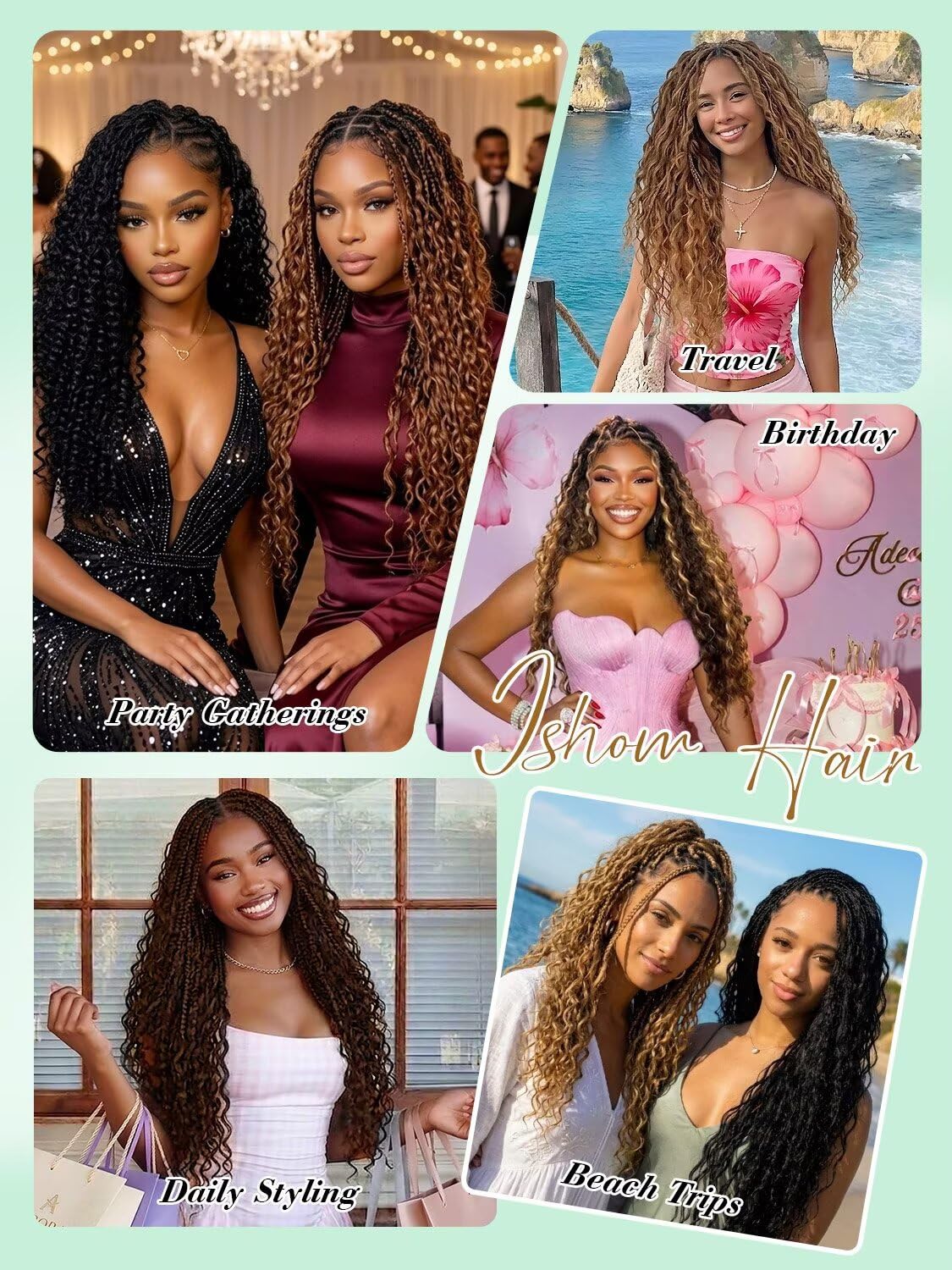 ISHOW Raw Human Braiding Hair, 100% Unprocessed Virgin Human Hair, 15A Deep Wave Boho Hair, 100g 16.01 Inch (2 Packs), NO.1 Premium Quality Boho Hair Producer, Long Lasting, Color 1B