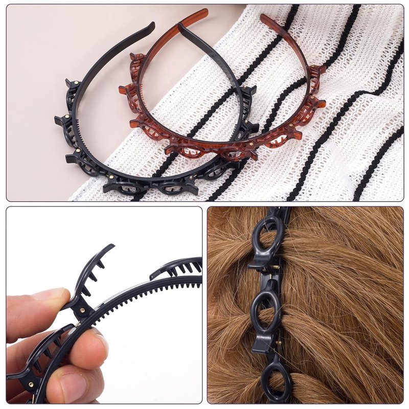Butterfly Hair Clips Headband Set - 2 Pcs with 8 Non-Slip Clips for Women | Black & Brown