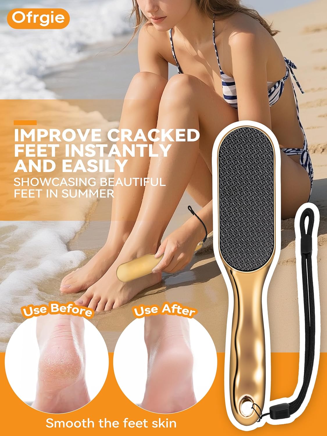Nano Glass Foot File - Professional Hard Skin Callus Remover with Anti-Slip Handle | Ideal Gift for Beauty Lovers - Golden