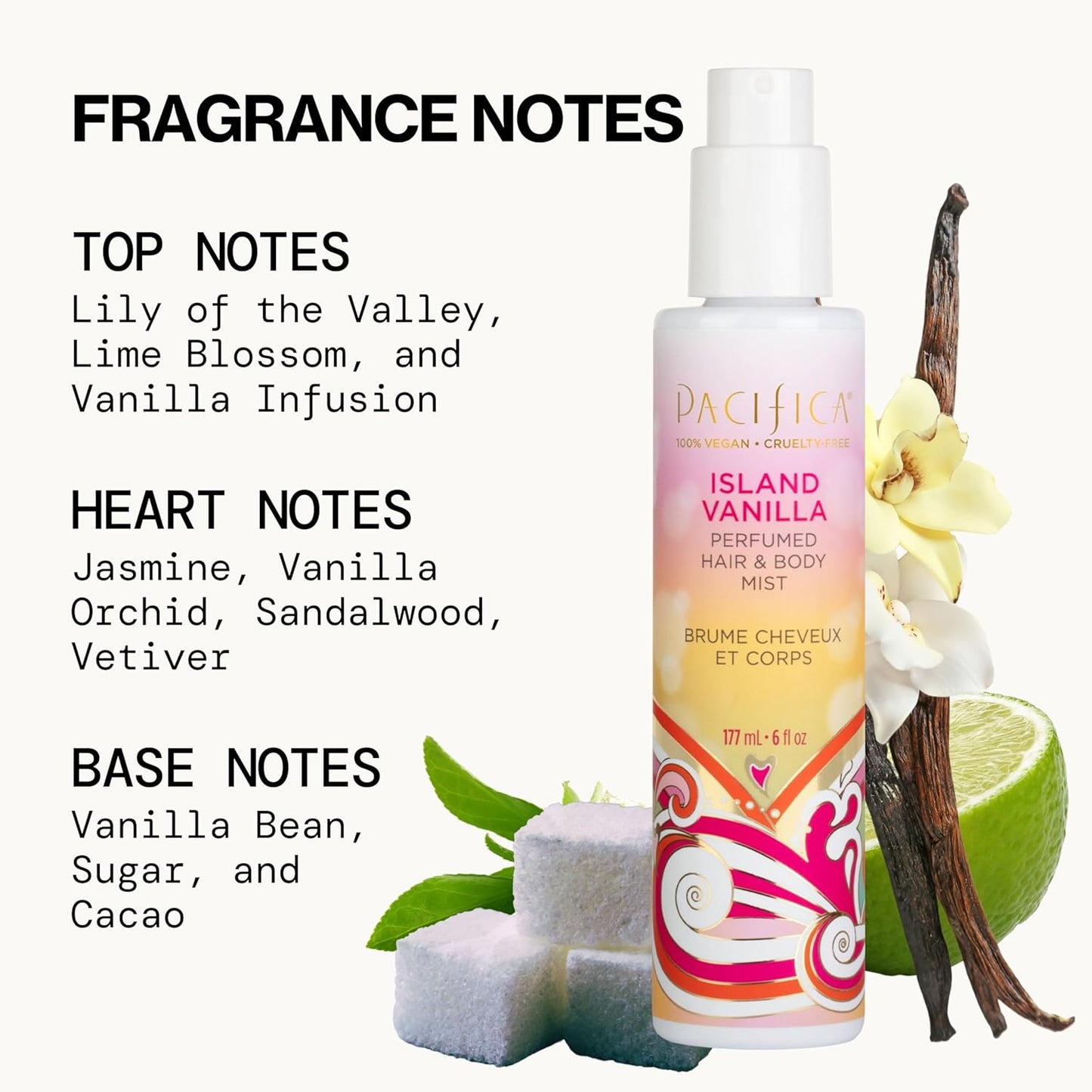 Pacifica Island Vanilla Hair Mist | Mood-Lifting Perfume Spray, Paraben-Free, Vegan, 6 oz