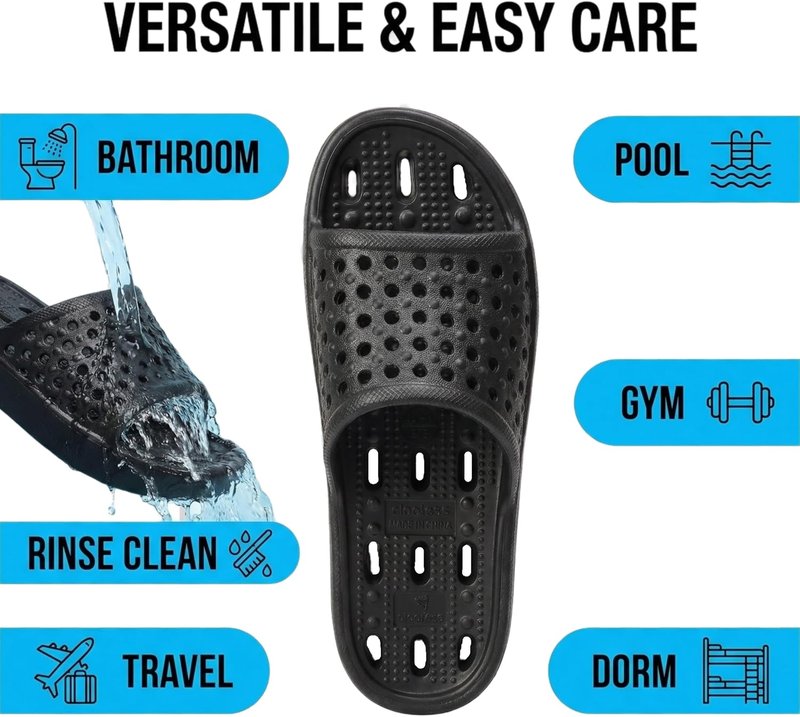 Non-Slip Shower Shoes for Men & Women - Quick-Dry Bath Slippers with Drain Holes | Lightweight Pool & Gym Sandals