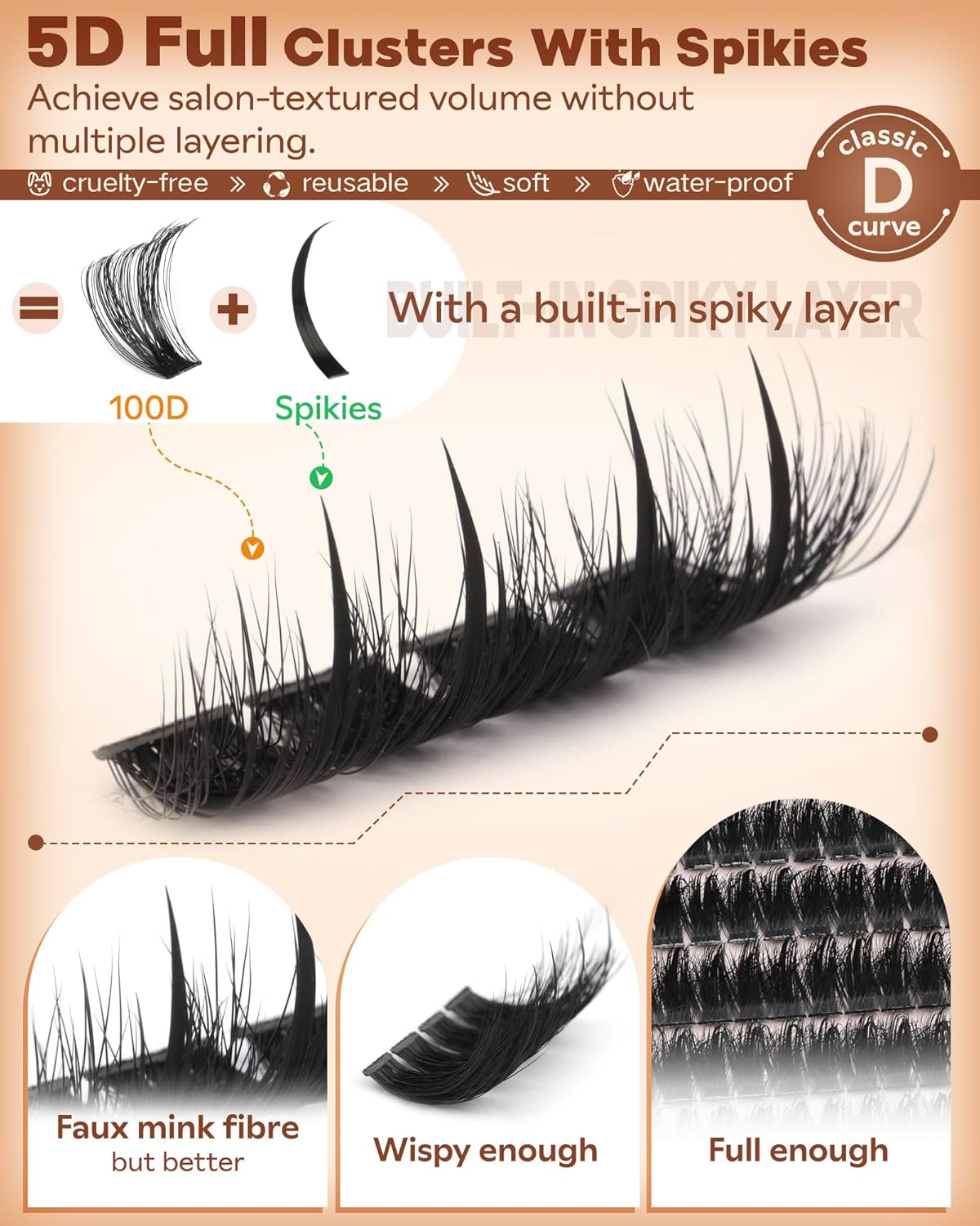 Manga Lash Clusters - Wispy Fluffy Anime Eyelash Extensions | Reusable Faux Mink, D Curve 12-18mm, 204 Pieces
