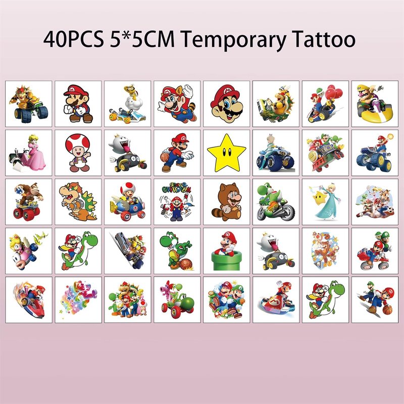 Super Mario Temporary Tattoos - 40PCS Cartoon Party Supplies | Fun Birthday Decorations for Teens