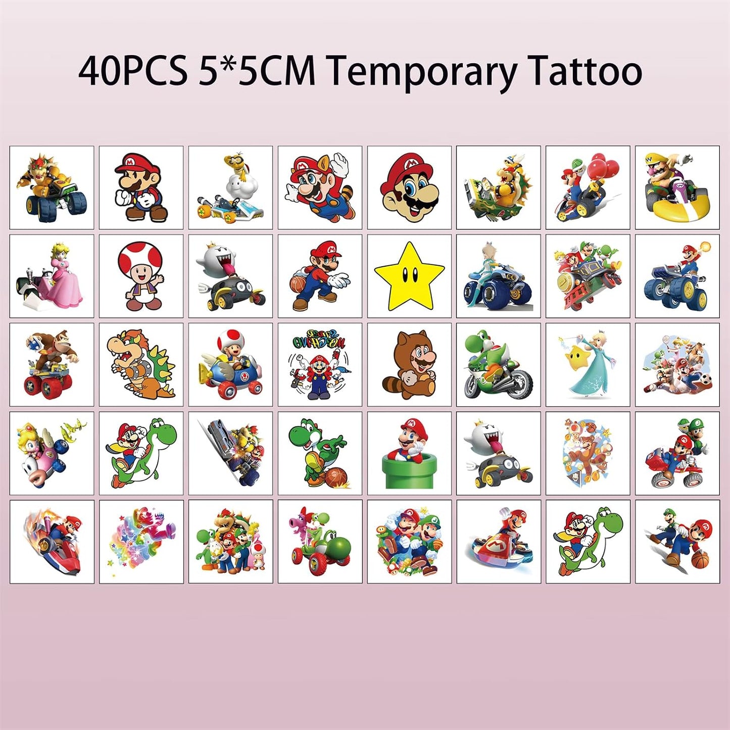 Super Mario Temporary Tattoos - 40PCS Cartoon Party Supplies for Kids | Fun Birthday Decorations & Favors