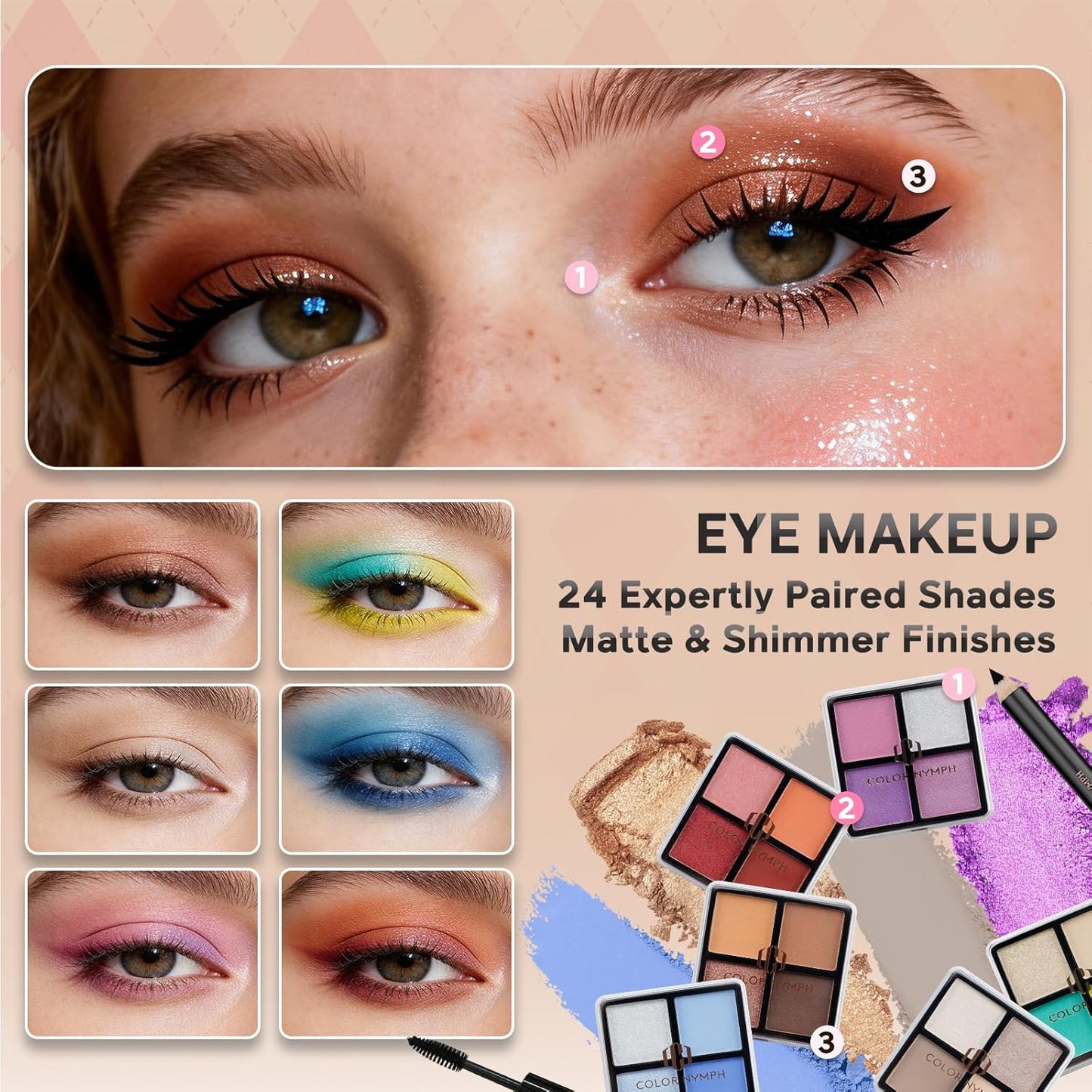 Beginner Makeup Kit for Teens - Full Makeup Set with Eyeshadow Palette, Blush, Bronzer, Lipstick & Train Case | Gold