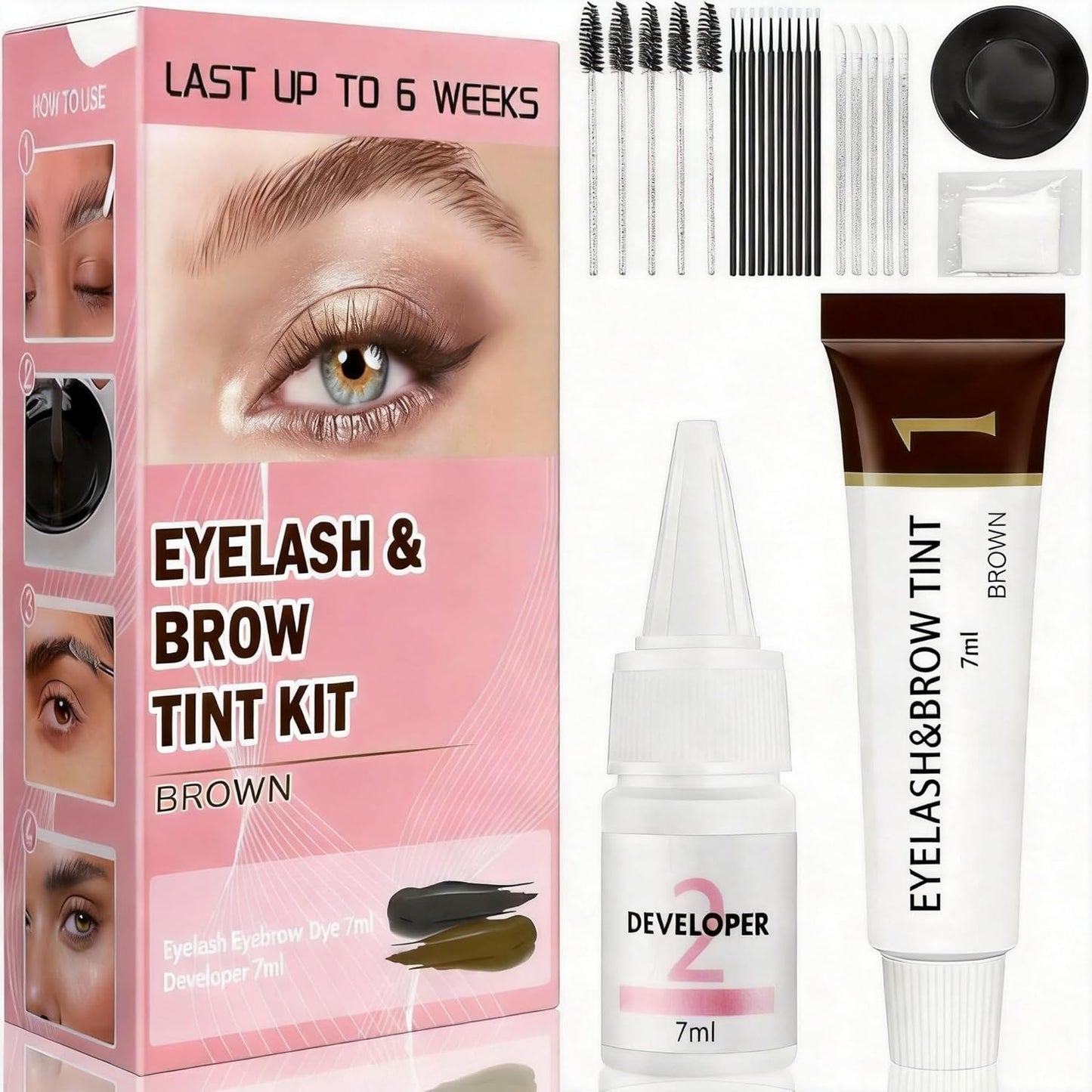 Eyelash & Eyebrow Color Kit - 2-in-1 Professional DIY Color Set | Long-Lasting Natural Black & Brown