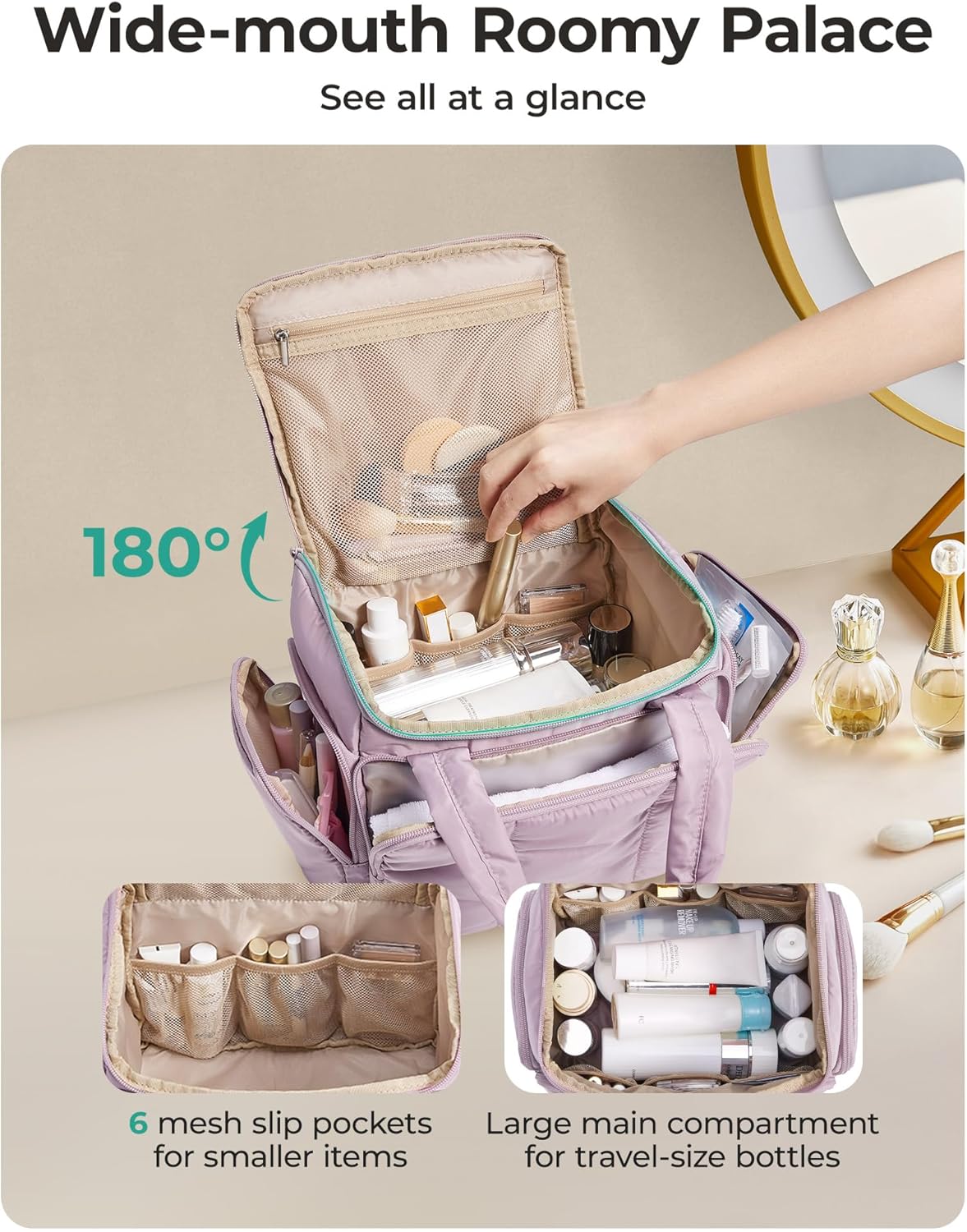 Travel Toiletry Bag for Women - Puffy Water-Resistant Makeup Organizer | Black