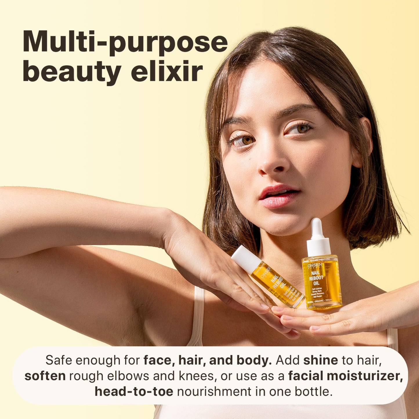 Onsen Secret Nail & Cuticle Repair Oil (35ml) - Dry Oil Formula - Japanese Tsubaki, Tea Tree & Jojoba - Strengthens Nails, Repairs Cuticles, Hydrates Skin & Hair - Natural & Vegan