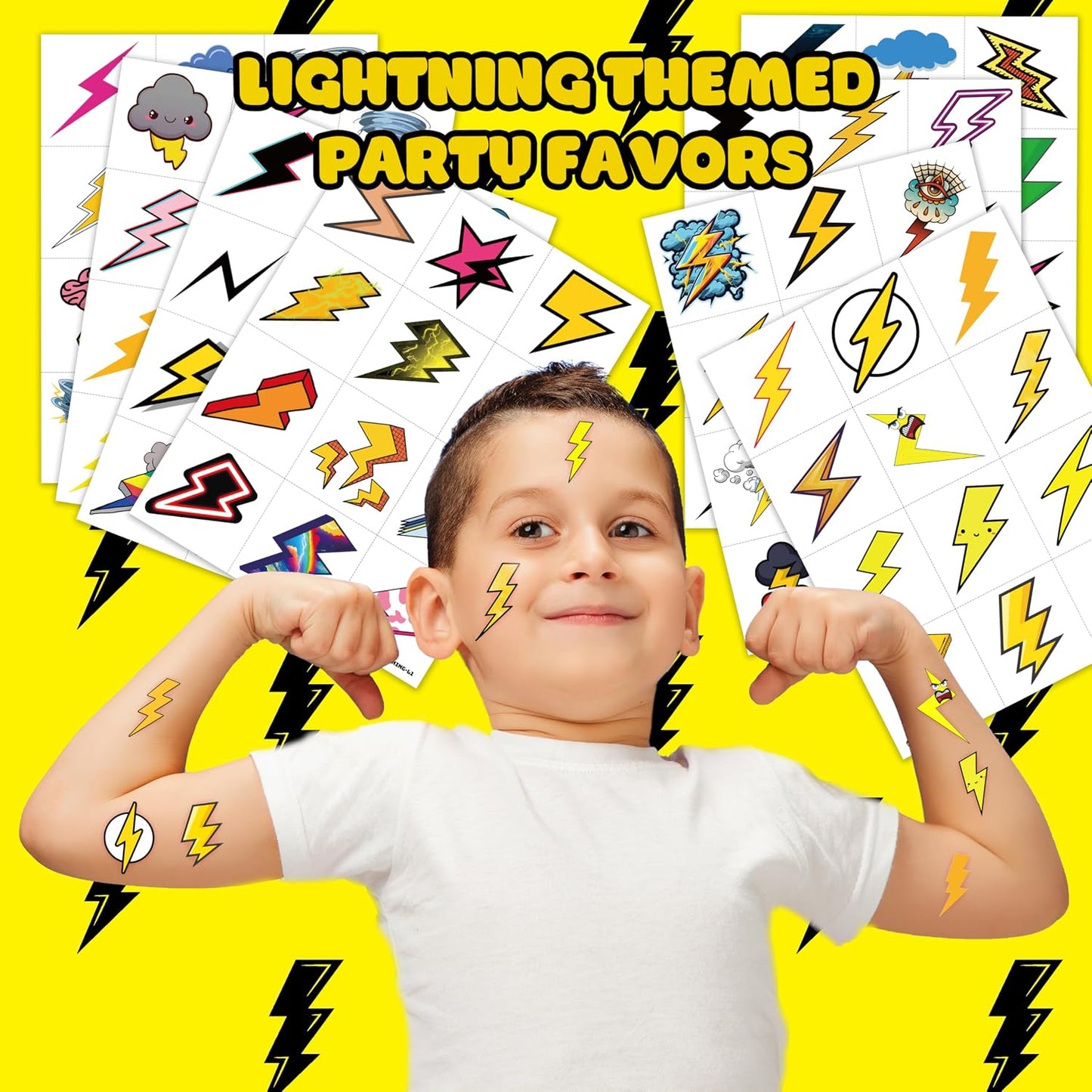 Lightning Bolt Temporary Tattoos - 96PCS Weather-Themed Stickers | Cute Waterproof Body Art for Kids
