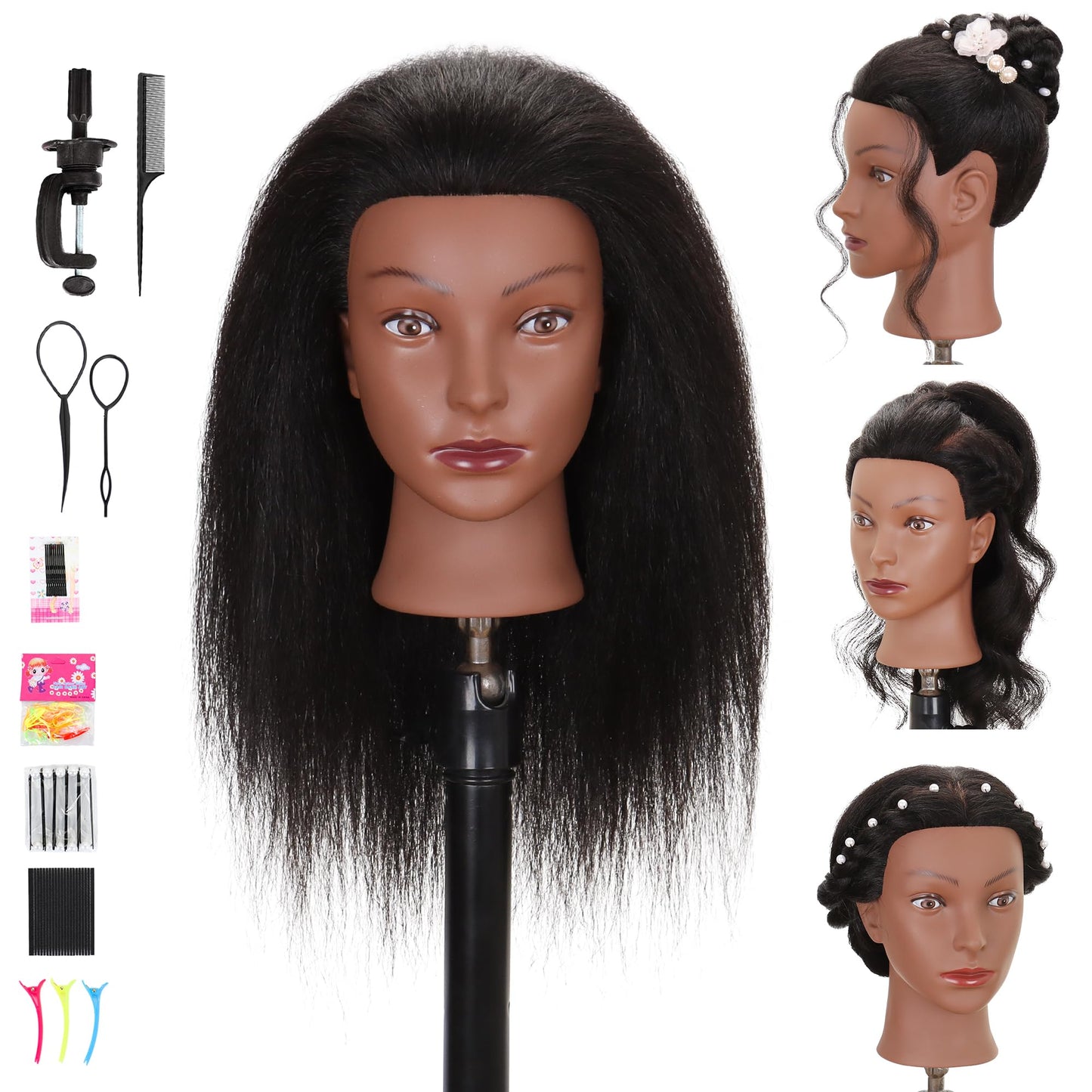 Mannequin Head 100% Human Hair Manikin for Braiding Styling Doll Head 18"