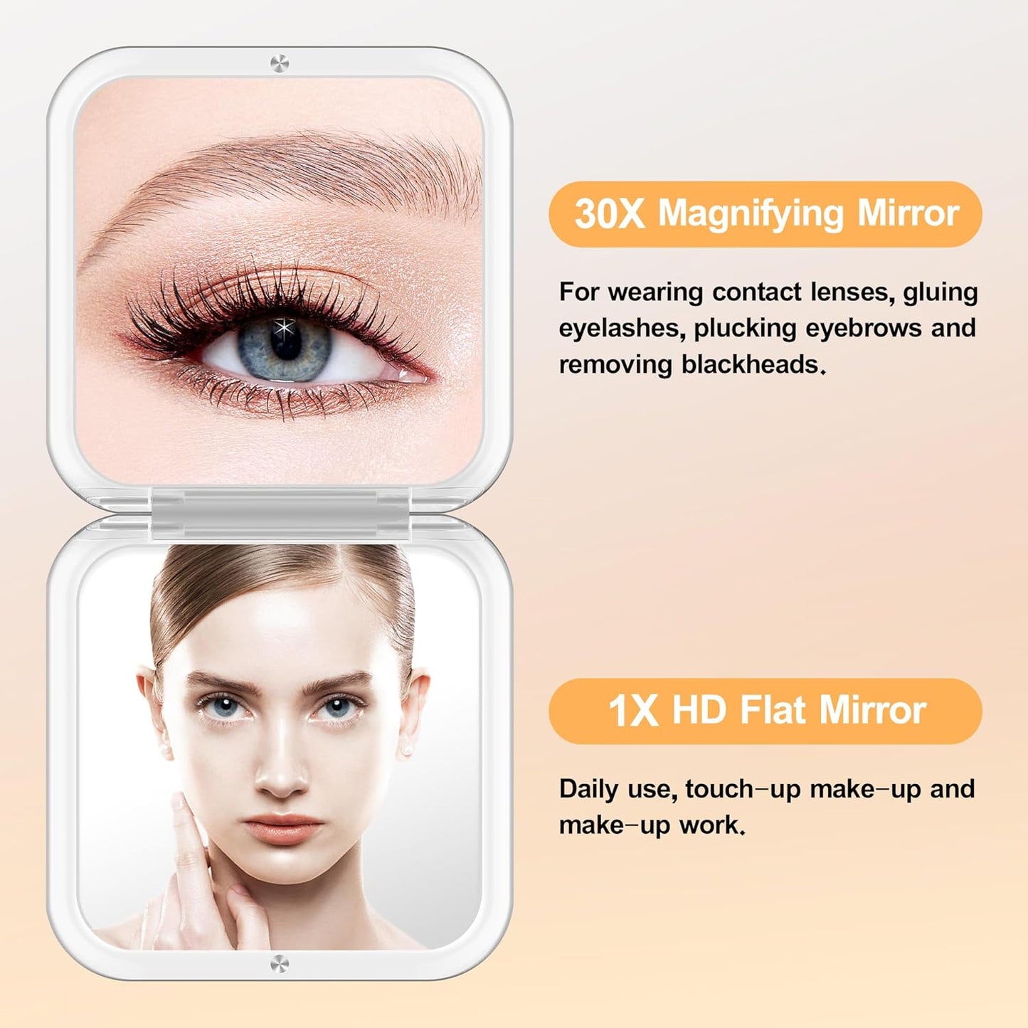 Compact Mirror - 30X Magnifying Pocket Mirror for Travel | Makeup Essentials with Precision Tweezers