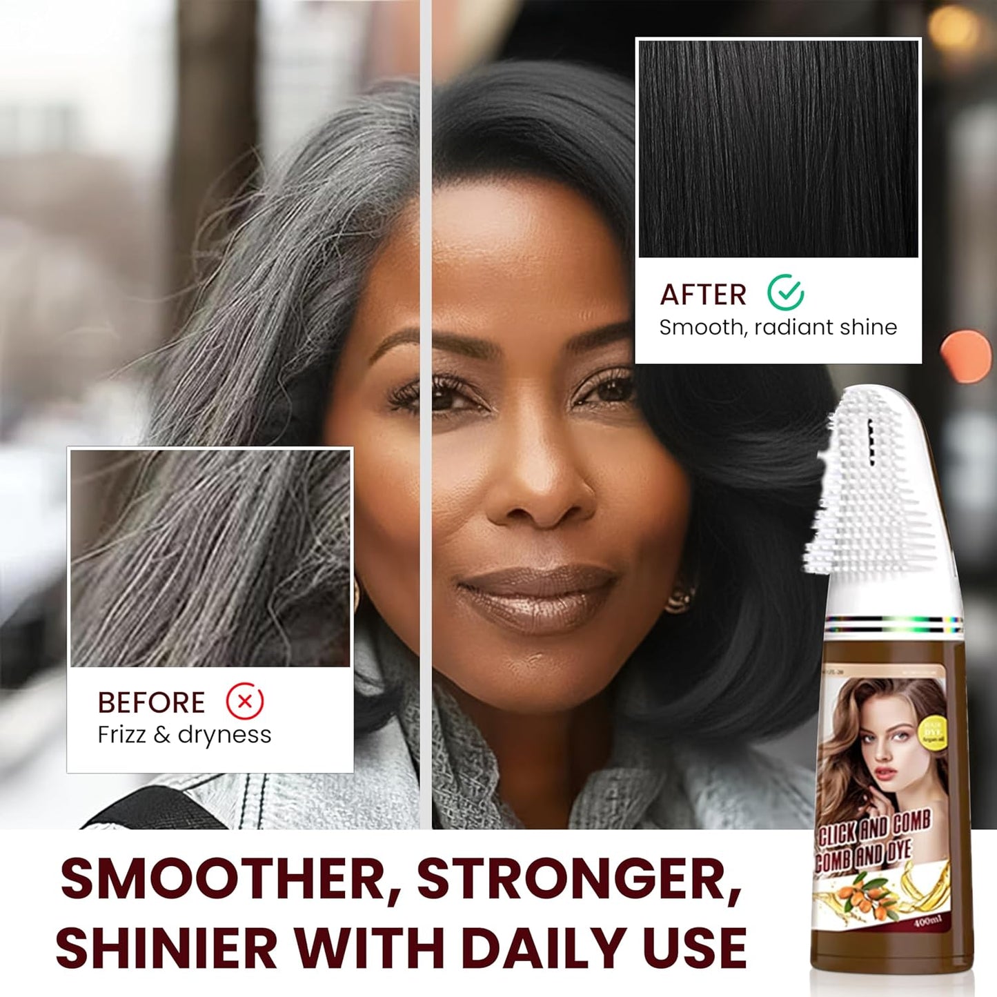 Hair Dye Comb System - Natural Herbal Formula Black Color Cream Shampoo | 400ml for Long-Lasting Results