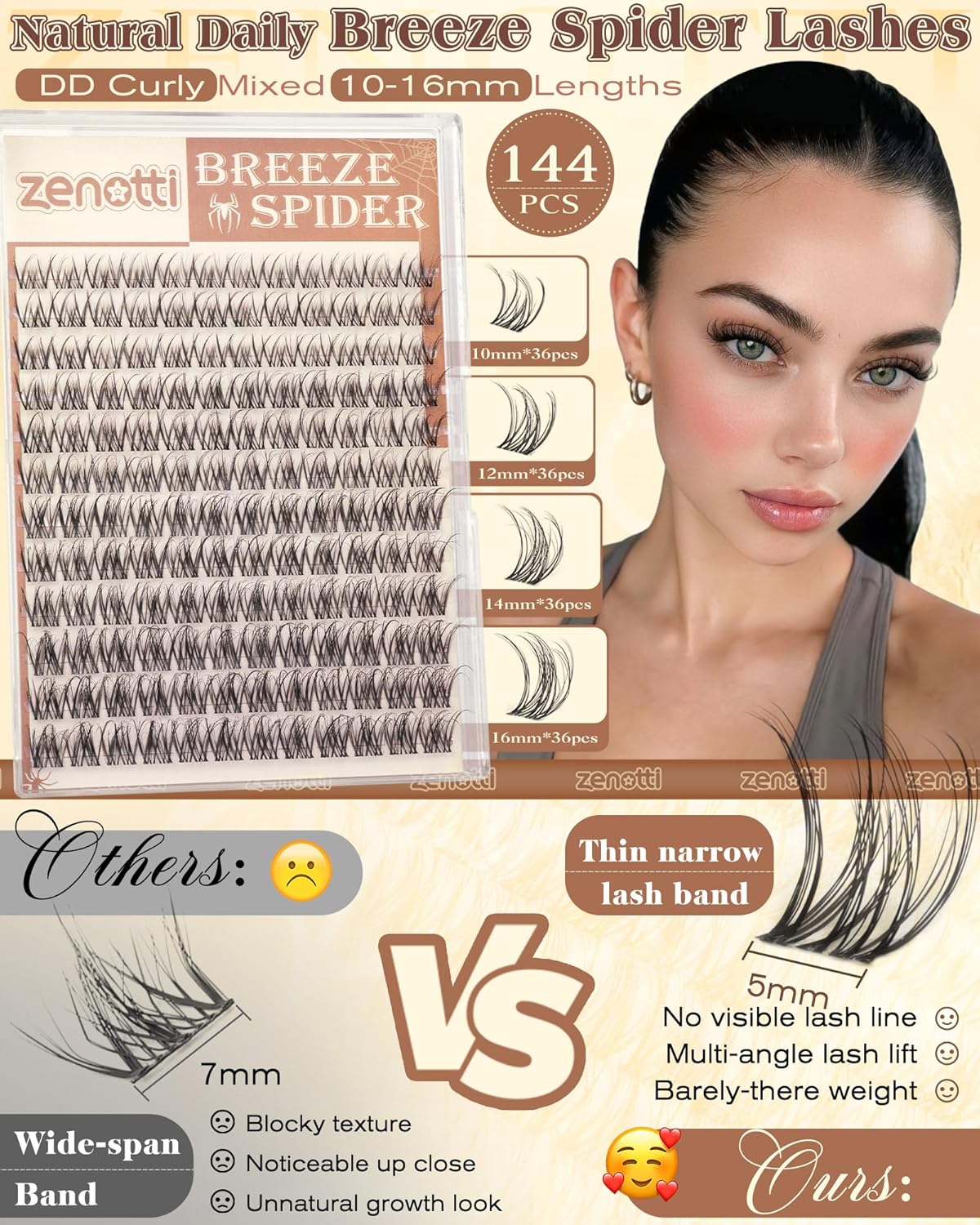 Breeze Spider Lash Clusters - Wispy DD Curl Eyelash Extensions | 10-16mm, 144PCS for Natural Daily Wear