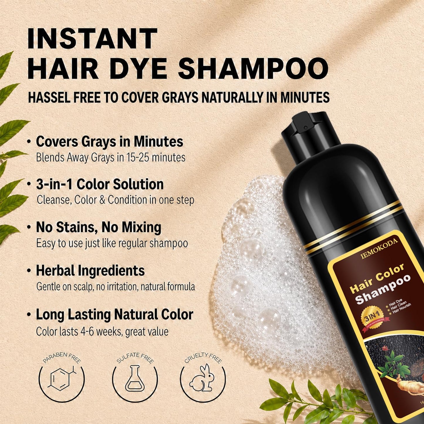 Dark Burgundy Hair Dye Shampoo - Semi-Permanent Gray Coverage | Long-Lasting Red Color, 16.90 Fl Oz