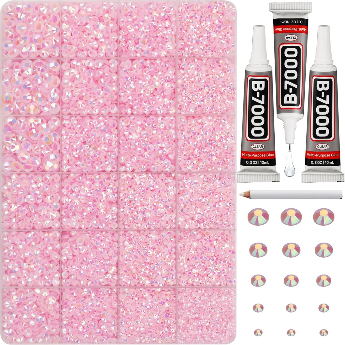 Red Rhinestones Bedazzler Kit - 6500 Pcs Flatback Crystals & B7000 Glue | 2-6mm Resin Gems for Crafts, Clothes, Shoes, Nails