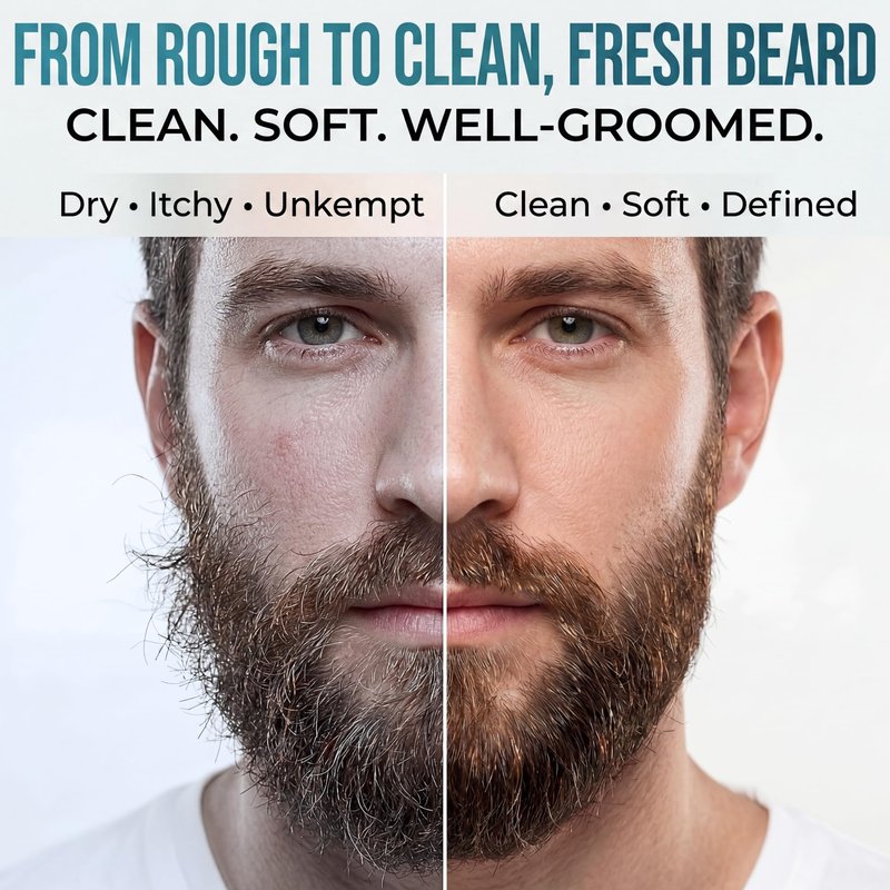 Safiora Rivaro Beard Wash for Men with Tea Tree & Sandalwood – Hydrating Beard Shampoo Softener for Coarse Hair, Grooming Cleanser for Daily Care Routine – Moisturizing Wash for Black Men (5 Fl Oz)
