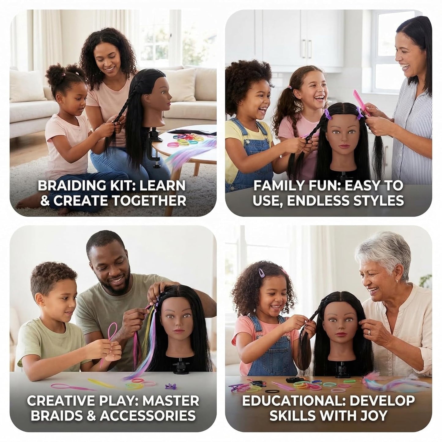 Human Hair Mannequin Head - 16 Inch Braiding Practice Head with Clamp Stand | Black