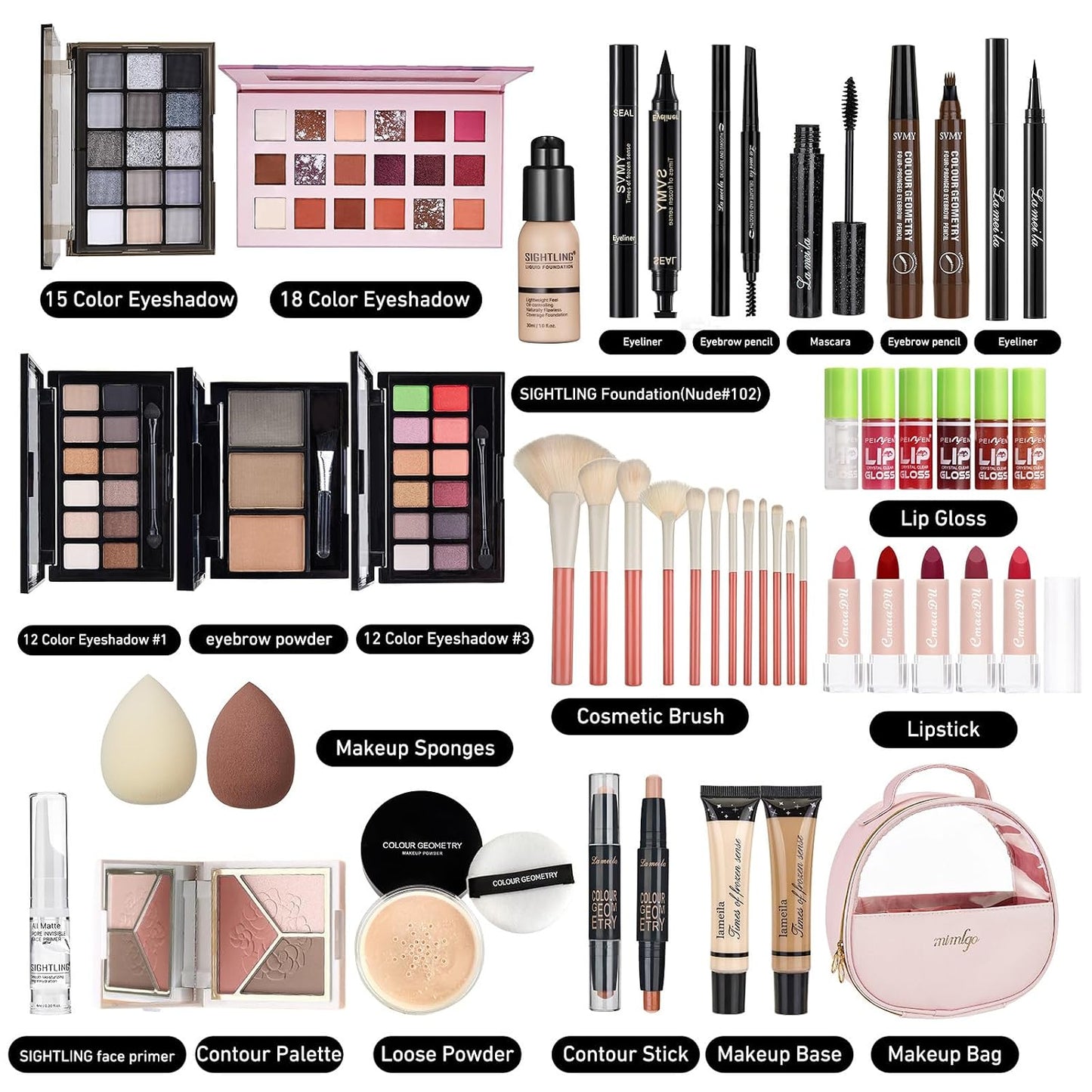All-In-One Makeup Kit - Travel-Friendly Makeup Set for Women | Includes Foundation, Eyeshadow Palette, Lipstick & More