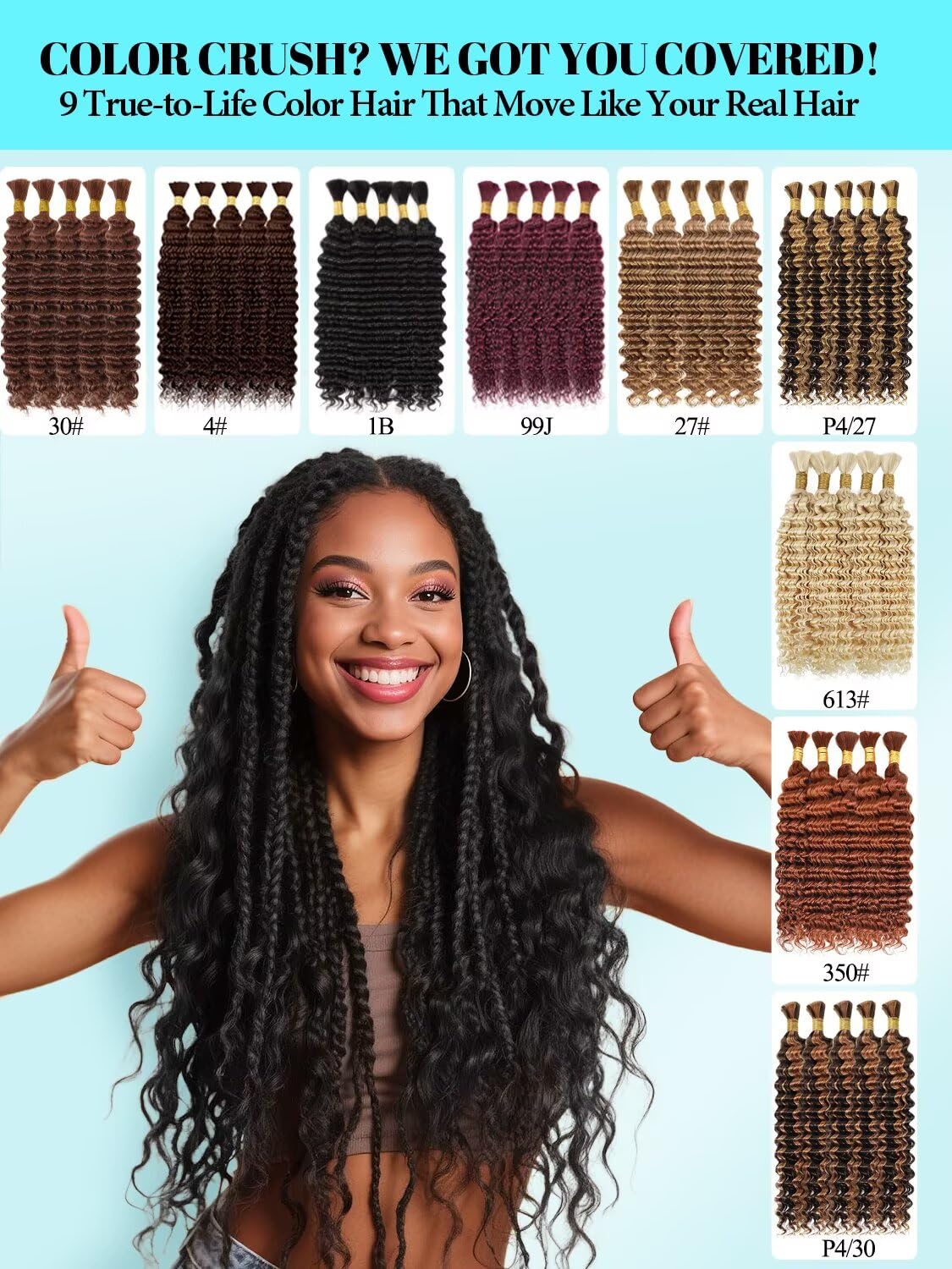 12A P4/30 Dark and Light Brown Human Braiding Hair for Boho Braids 5 Bundles 18 Inch 160g Deep Wave Braiding Hair for Bohemian Knotless Braids 100% Unprocessed Virgin Bulk Hair Extensions No Weft