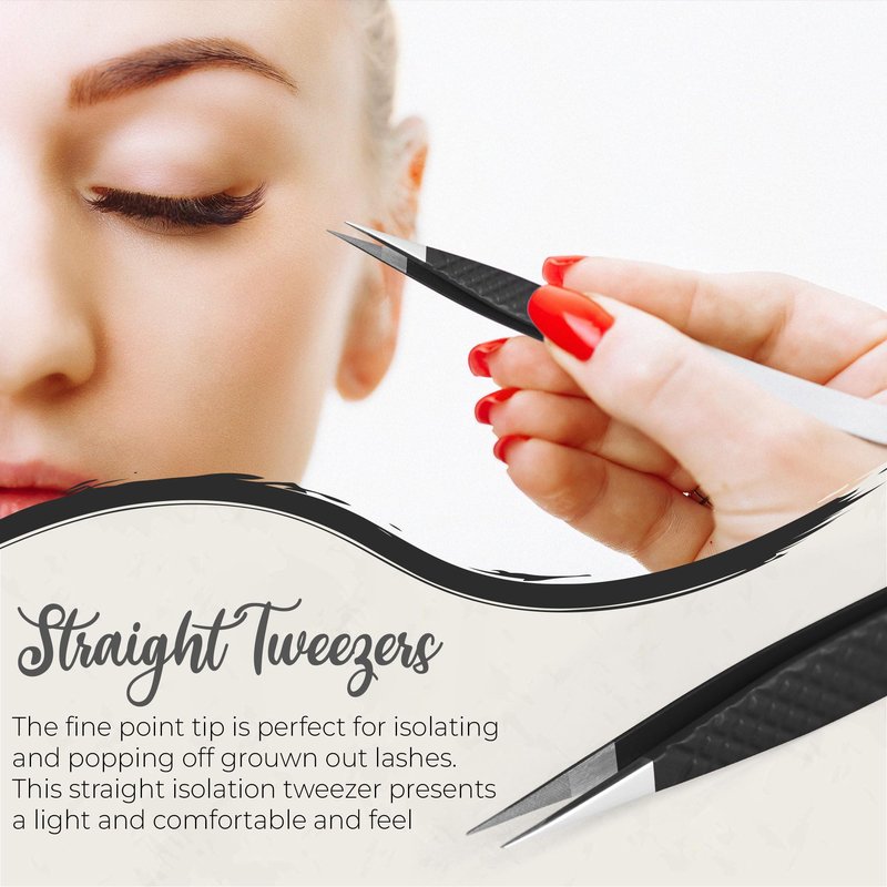 SV Lash Tweezers, Fiber Tip Lash Tweezers For Eyelash Extension With Diamond Grip, Set of 3 - Precise Tips Japanese Steel for Classic, Volume & Mega Volume Lashes, Tweezers for Travel (Black Case)
