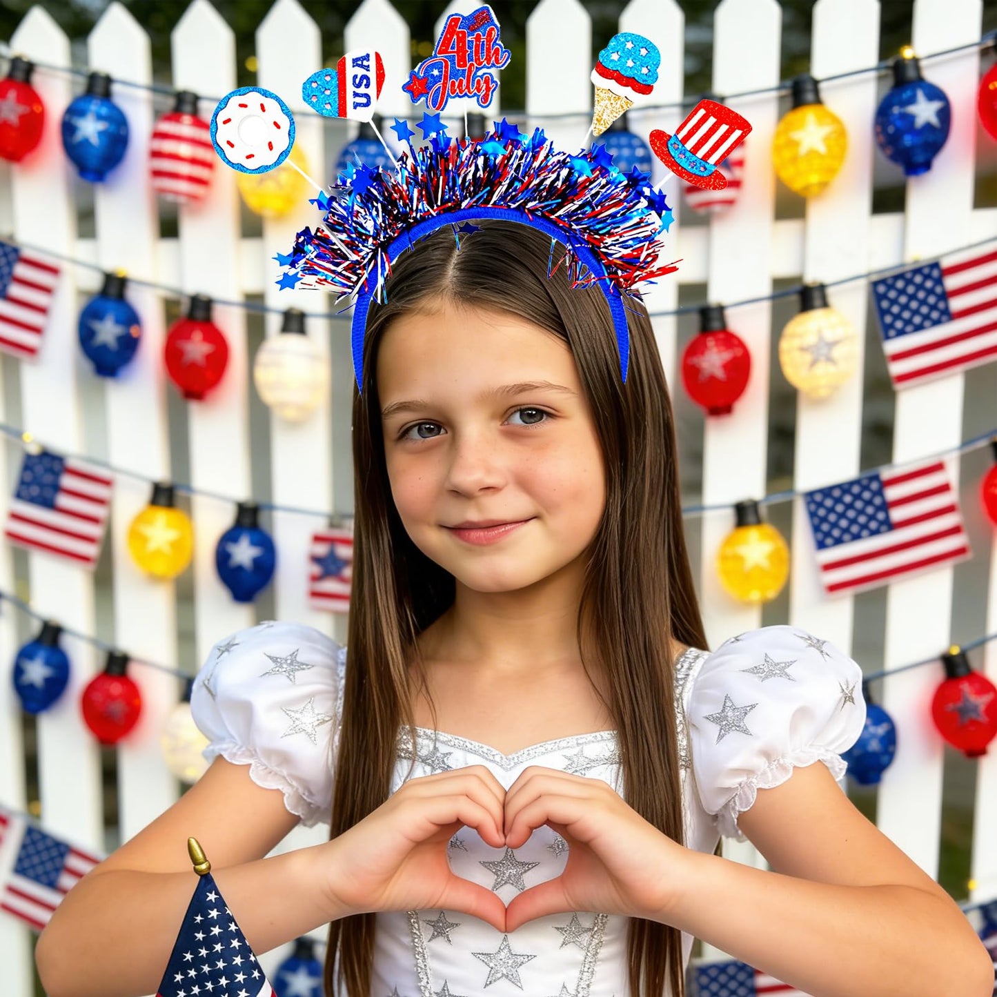 4th of July Headbands for Girl Women - Glitter Patriotic Headband Red White Blue Tinsel Headbands,Sparkly Independence Day Headband 4th of July Hair Accessories with USA Donut for Costume Party Parade