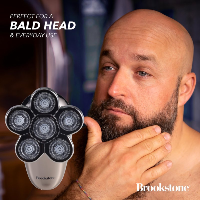 Brookstone - 6-Head Flex Shaver, Close Shave with Pivoting Heads & Rechargeable Battery for Smooth, Comfortable Grooming (Black)