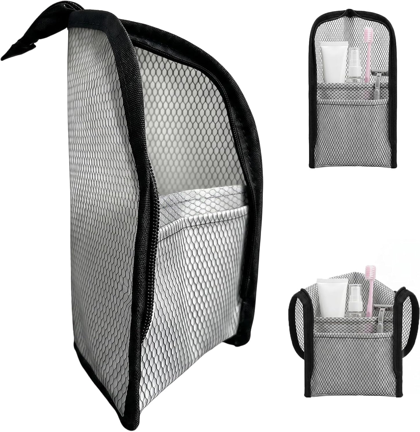 Portable Travel Toiletry Bag - Waterproof EVA Mesh Hanging Organizer | Lightweight Cosmetic Bag (Black & White)