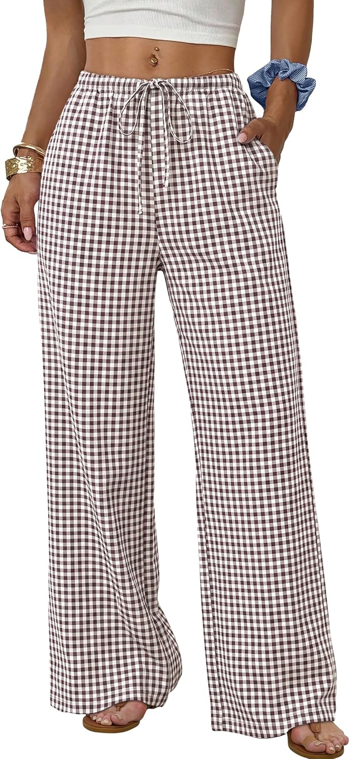 Wide Leg Pants for Women - Flowy Palazzo Trousers with Drawstring & Pockets | Summer Beach Vacation Wear