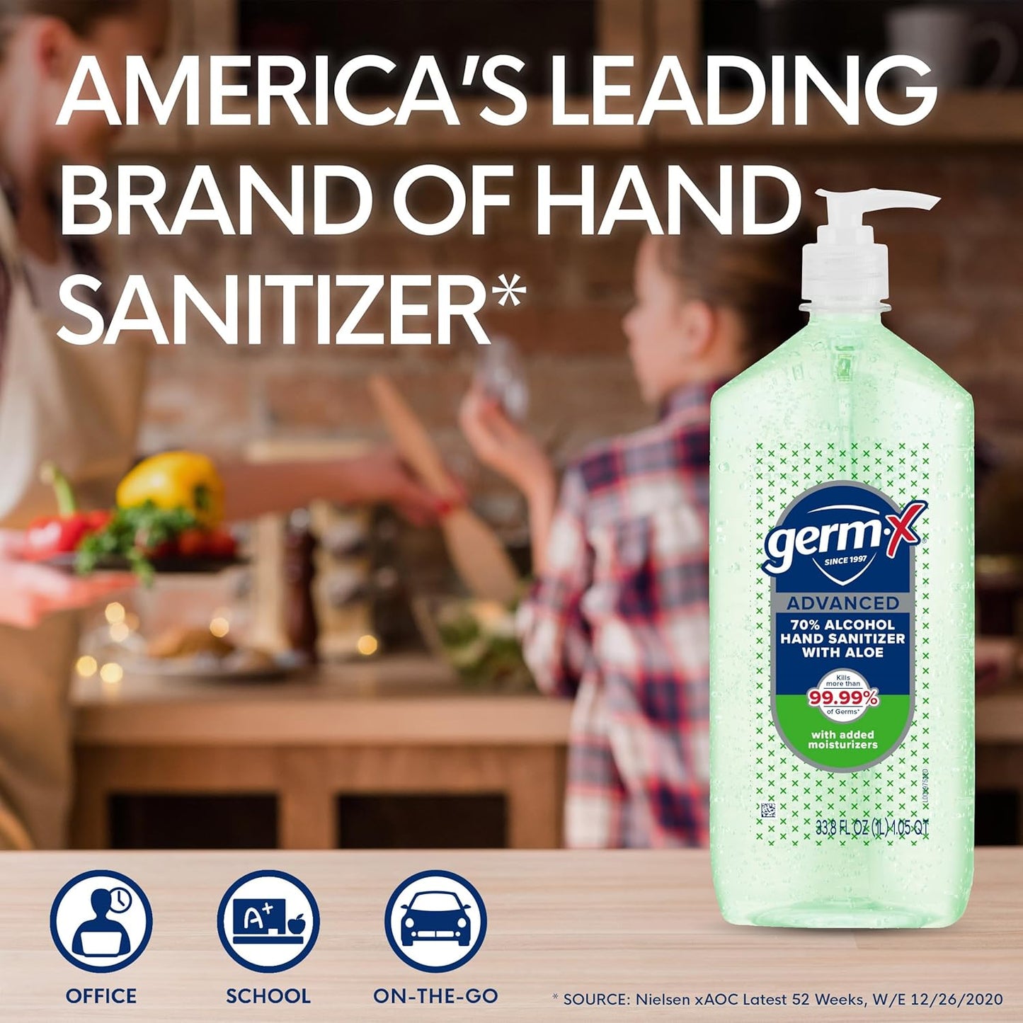 Germ-X Advanced Hand Sanitizer - Aloe & Vitamin E Moisturizing Gel | 1 Liter Pump Bottle