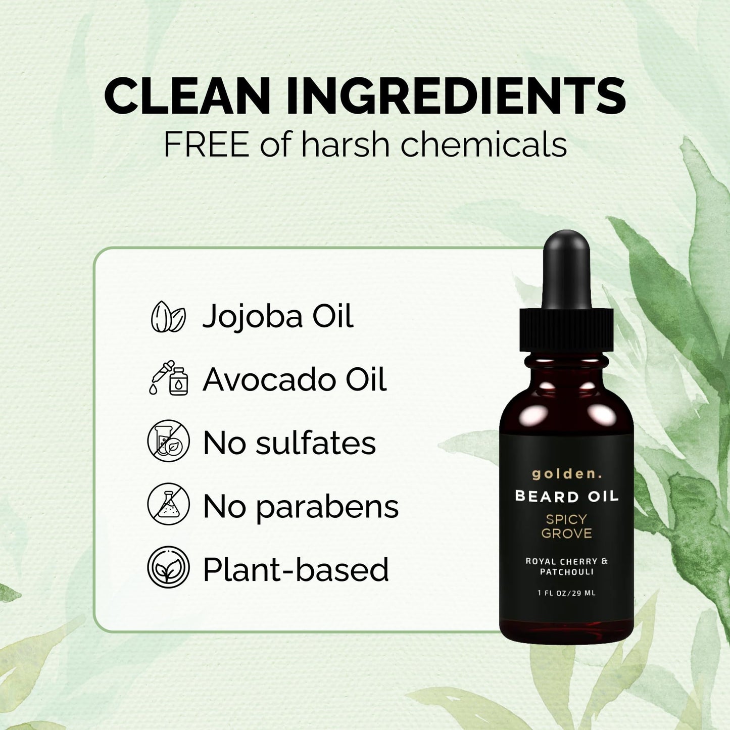 Golden Grooming Beard Oil for Men - Natural Beard Conditioner with Sweet Almond, Golden Jojoba & Argan Oil - Hydrating Beard Softener with Vitamin E - Spicy Grove, 1oz
