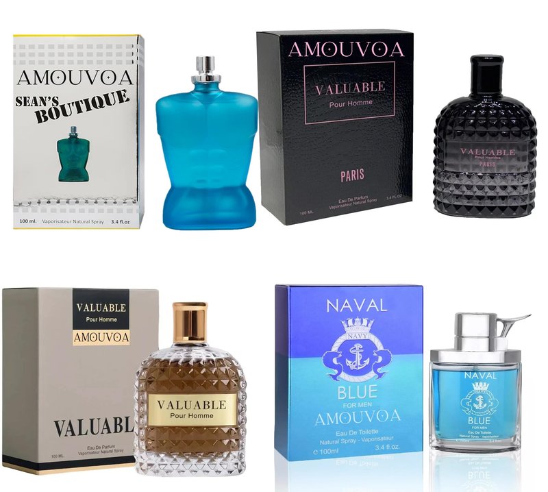 AMOUVOA 4-Piece Cologne for Men Includes Valuable Paris/Valuable Gold/Seans Boutique/Naval Blue of Woody, Spicy, Citrus & Aromatic eau de parfum for Men