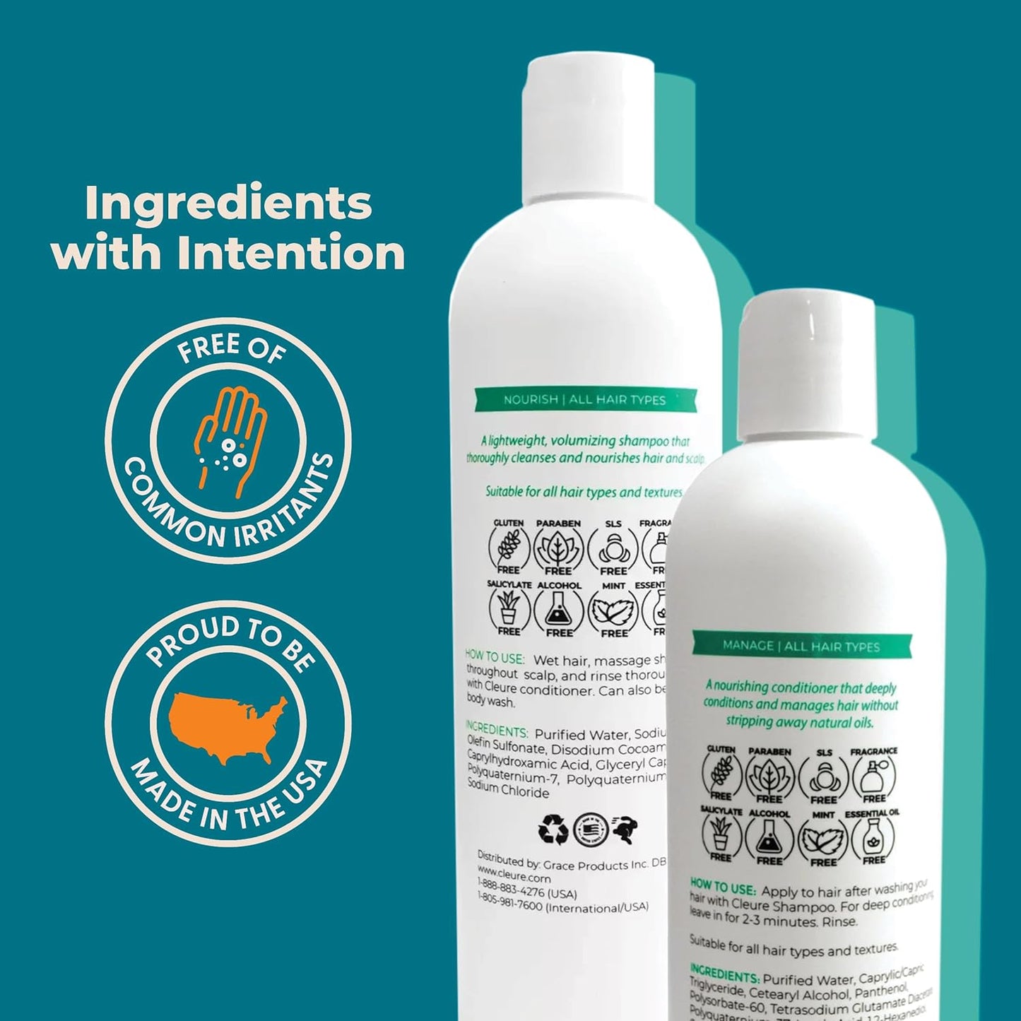 Cleure Sulfate-Free Shampoo & Conditioner Set | Fragrance-Free for Sensitive Skin - 12 Oz Each, Pack of 2