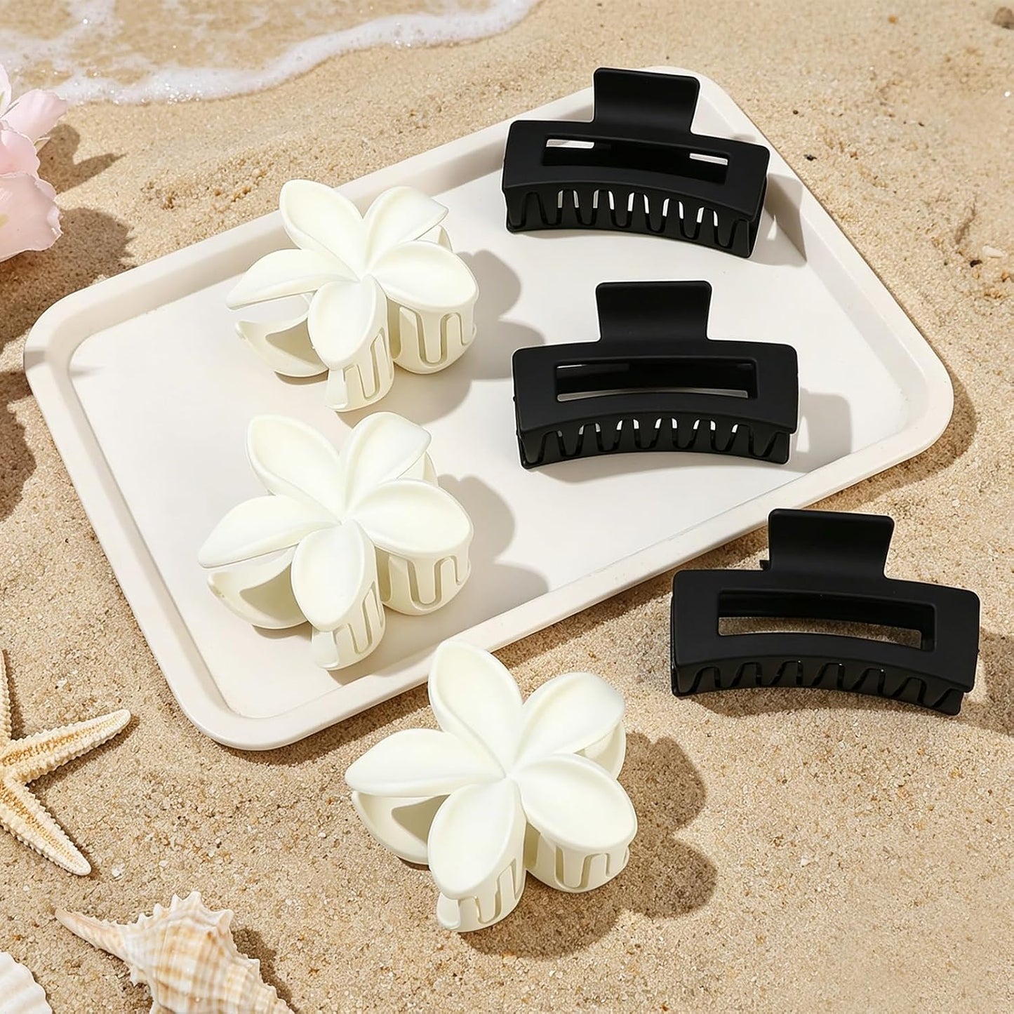 Flower Hair Clips - 6 PCS Hawaiian Hibiscus & Plumeria Claw Clips for Thick or Thin Hair | Stylish Accessories for Women