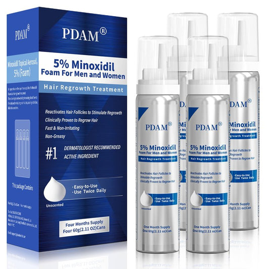 PDAM 5% Minoxidil for Men and Women Foam – Clinically Proven Regrowth for Thinning Hair, Topical Hair Loss Treatment, Extra Strength Foam for Thicker, Fuller Hair, 4-Month Supply (4 x 2.11 oz)