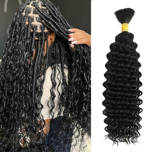 Wequeen 16A Human Braiding Hair Deep Wave 50g 24 Inch 1 Bundles/Pack 100% Unprocessed Brazilian Virgin Hair No Weft Bulk Human Hair for Braiding Curly Hair Extensions for Boho Braids,Natural Black