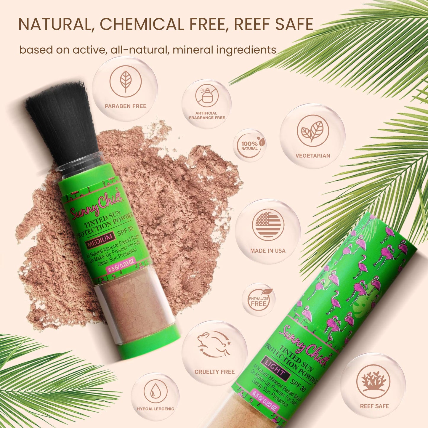 Sunny Chick Tinted Sunscreen Powder- Brush-On Mineral Sunblock SPF30 .23OZ (Medium)