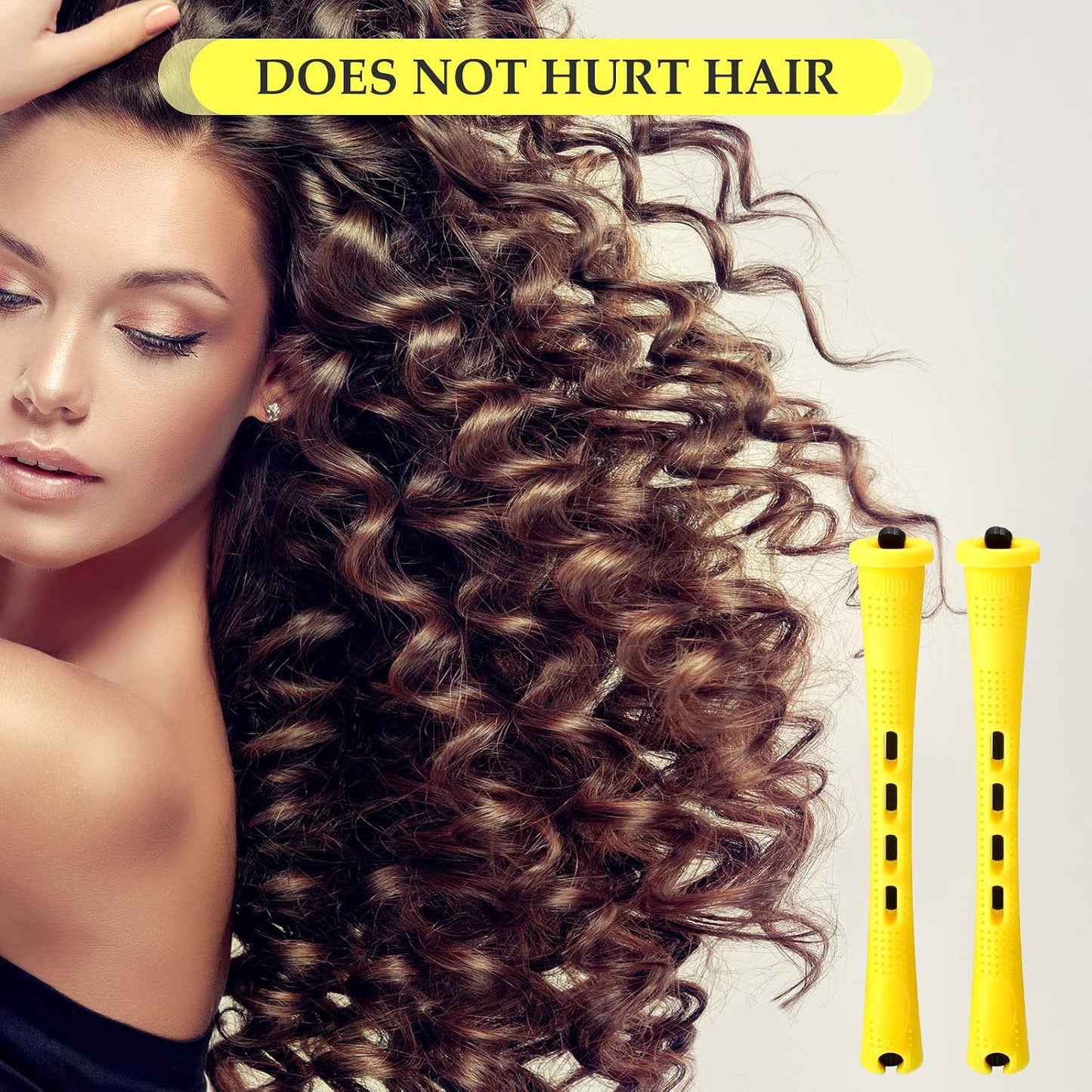 WILLBOND 56 Pcs Hair Perm Rods - Plastic Cold Wave Curling Rollers for DIY Hairdressing | 6 Sizes, Yellow