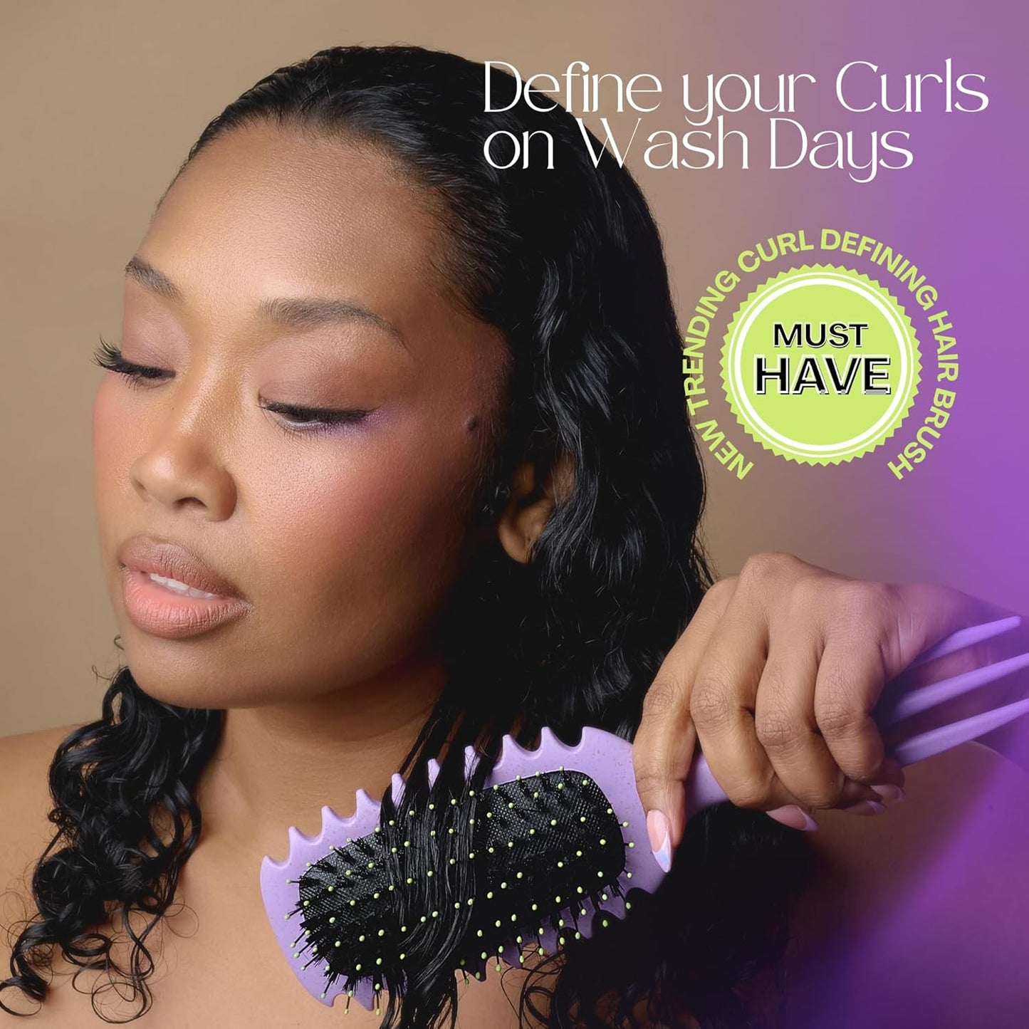 Curl Trainer Pro Curl Defining Brush - Styling Tool for Curly & Wavy Hair | Built-In Volume Pick, Purple