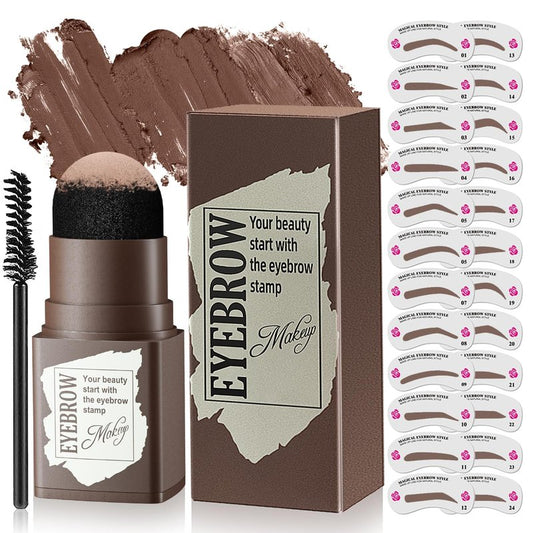 Eyebrow Stamp Stencil Kit, Brow Stencil and Stamp Kit Smudge-Proof & Long-lasting & Waterproof, 24 Reusable and Washable Eyebrow Kit for Thin & Thick Brow (Dark Brown)