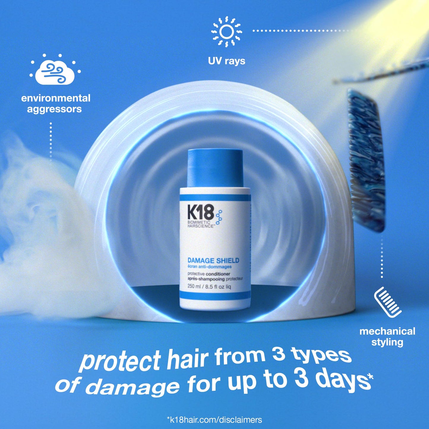 K18 Damage Shield Protective Conditioner for Damaged Hair - Color Safe Conditioner with 3 Day Damage Protection - Weightlessly Softens + Detangles - Maintains Strength with K18PEPTIDE (8.5 Fl oz)