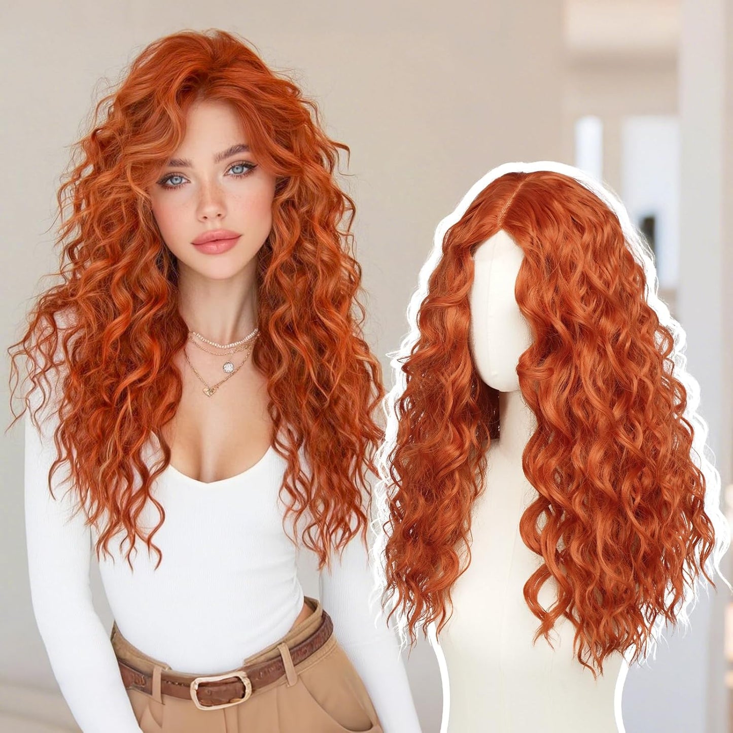 Brown Lace Front Wigs for Women - Natural Hairline, Long Wavy Curly, 21 Inch | Glueless & Beginner Friendly