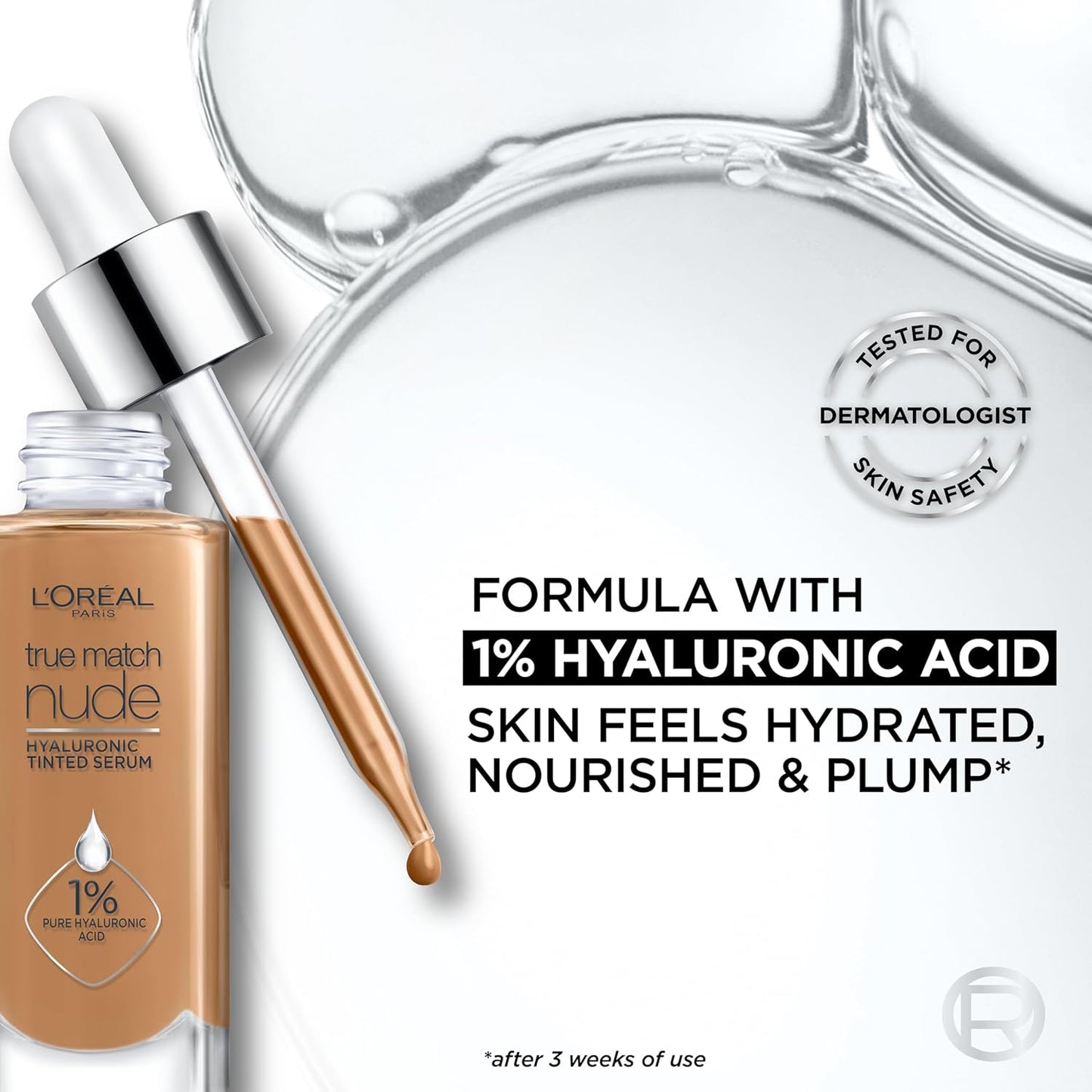 L'Oreal Paris True Match Nude Hyaluronic Tinted Serum Foundation - 1% Hyaluronic Acid, Cool Deep 7.5-8.5, 1 fl. oz.