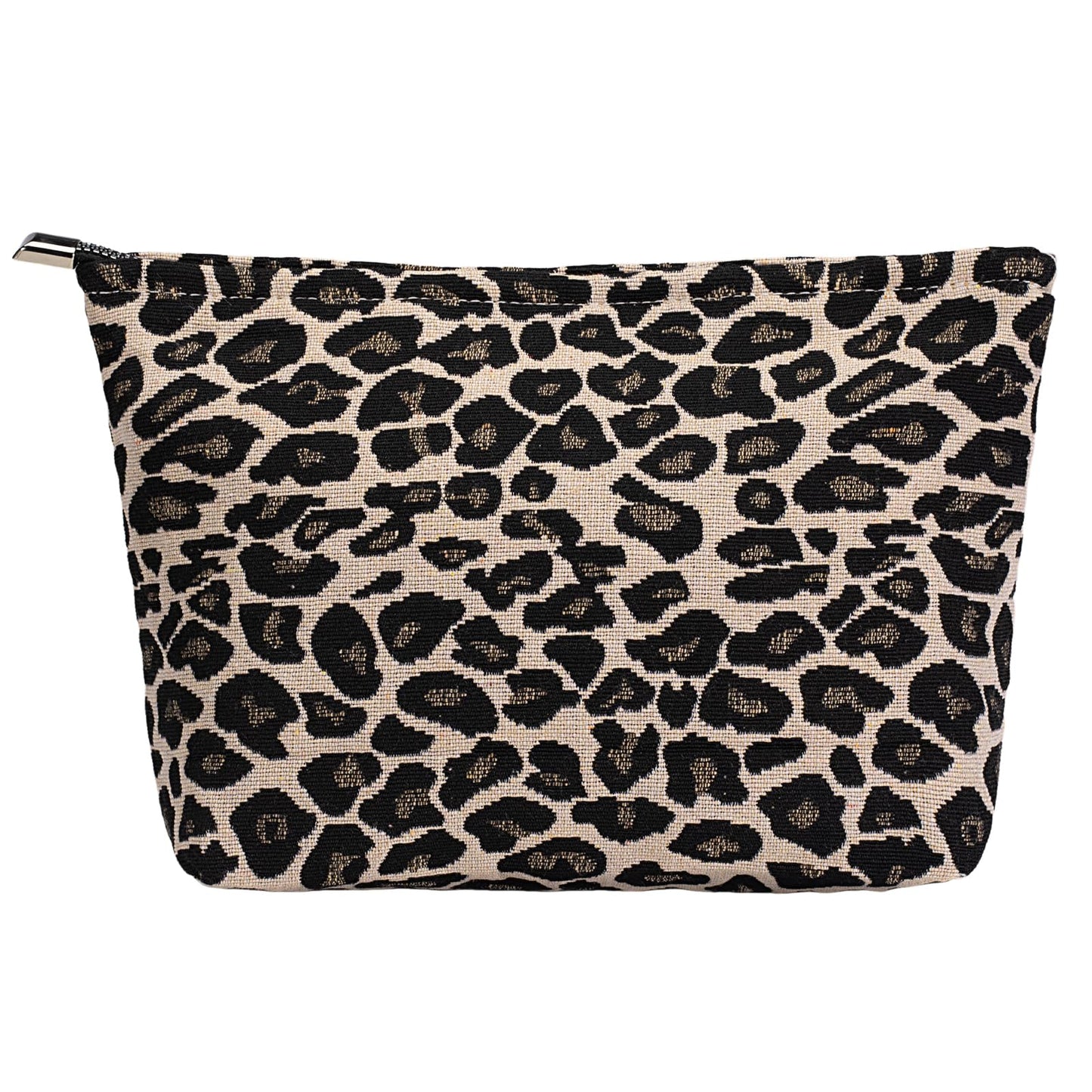 RIKMOXR Brown Leopard Canvas Makeup Bag Organizer for Women & Girls - Large Capacity Travel Toiletry Pouch | Purse Organizer Cosmetic Zipper Bag