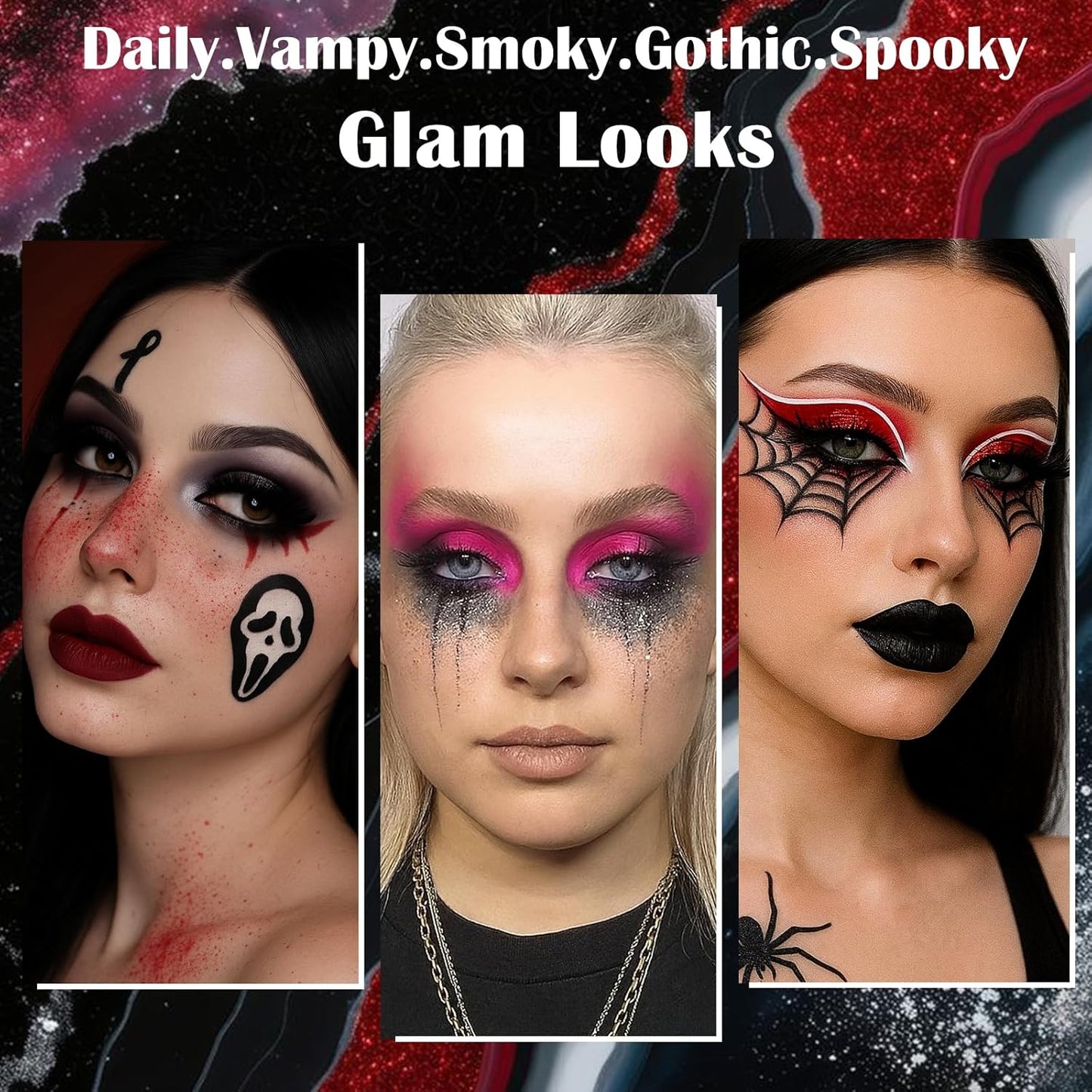 Goth Smokey Eyeshadow Palette - 18 Colors Matte & Shimmer | Dark Makeup for Halloween & Cosplay