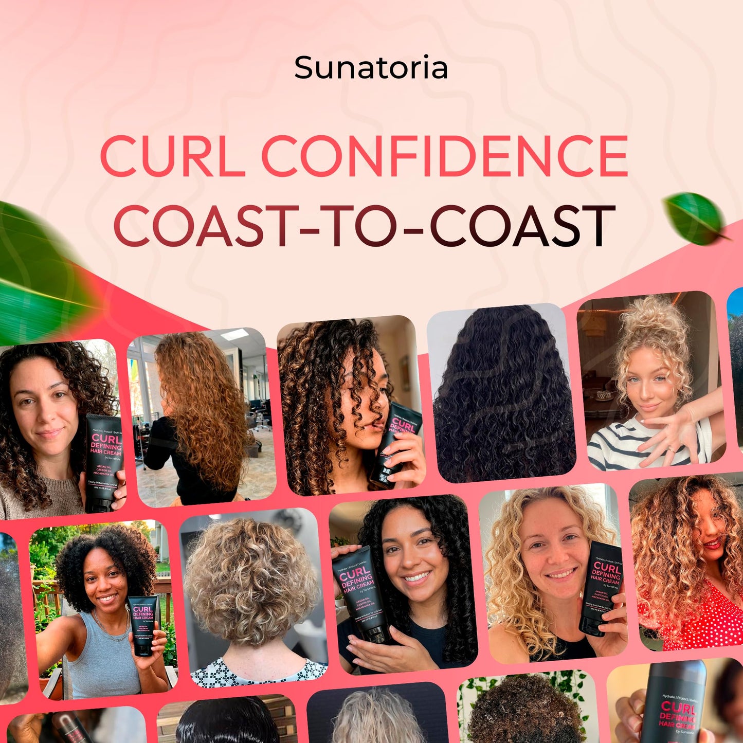 SUNATORIA Curl Cream — Lightweight Anti-Frizz Curl Defining Cream for Curly & Wavy Hair, Hydrating Leave-In Styling with Macadamia, Argan & Castor Oil, Vegan, Crema para Rizos, 6.8 fl oz