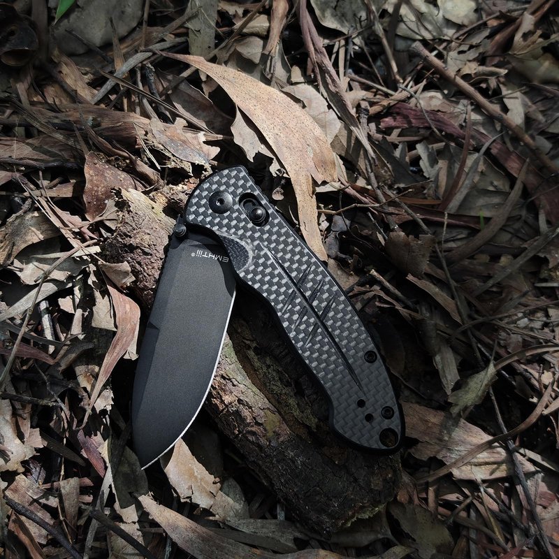 EMHTiii D2 Steel Folding Pocket Knife with Reversible Clip: 3.14" Drop Point Blade, Crossbar Axis Lock, G10 Carbon Fiber Handle, EDC Knives Camping for Men Women E037, Black