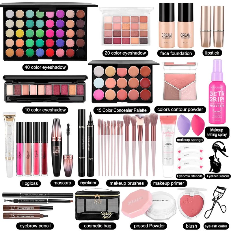 Complete Makeup Kit for Women - Foundation, Eyeshadow Palette & Brushes | Perfect Gift Set for Beginners & Teens
