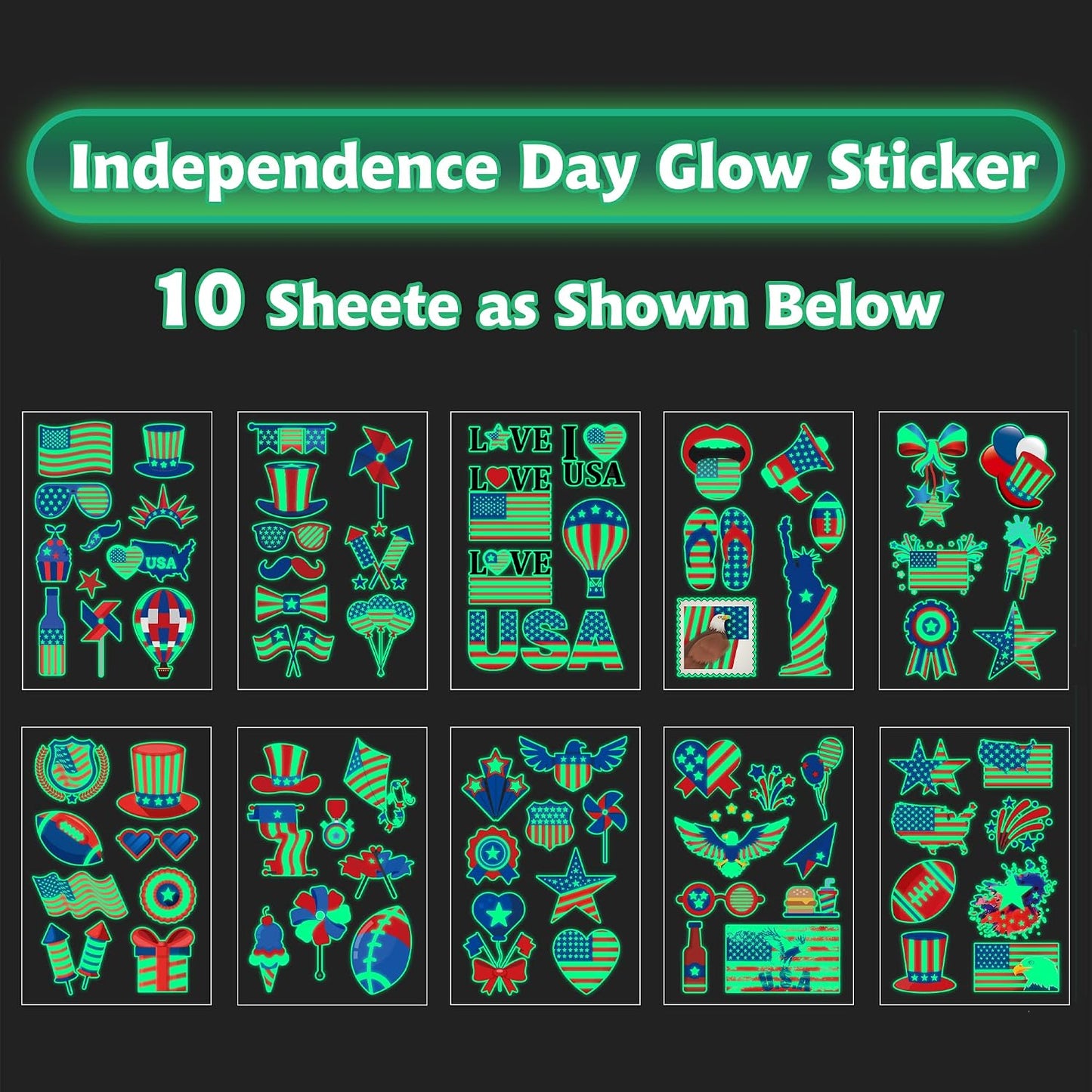 Fourth of July Temporary Tattoos - 70PCS Red, White & Blue Glow in The Dark Party Supplies | Patriotic Decorations