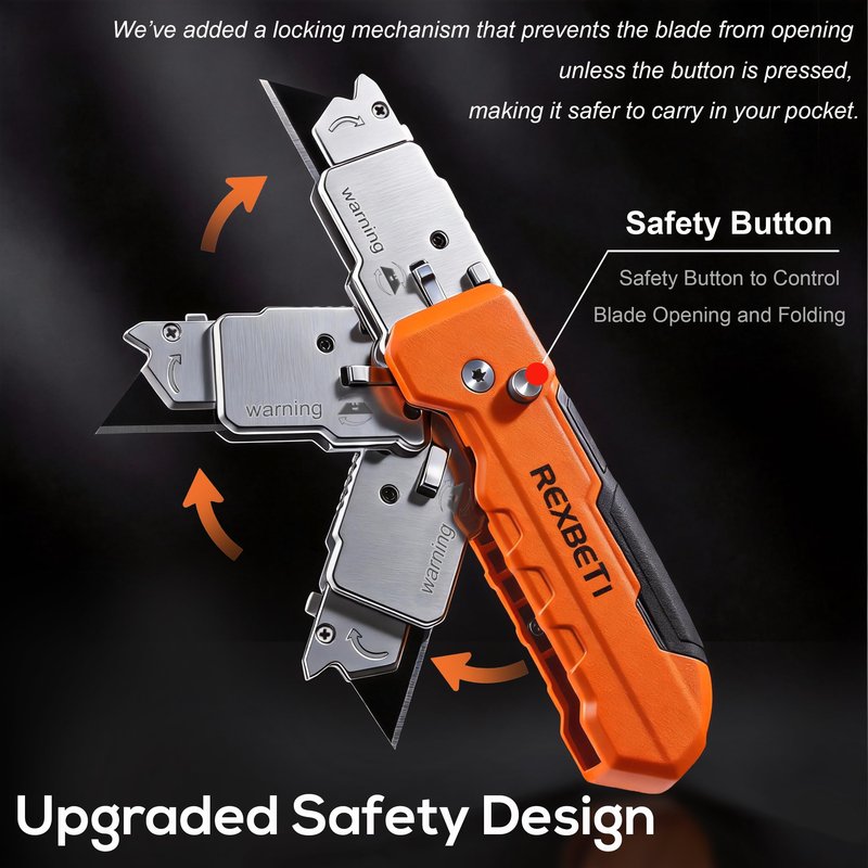 REXBETI 2-in-1 Folding Utility Knife and Scraper, Heavy-Duty Zinc Alloy Construction, Built-In Blade Storage,Retractable Blade with Safety Lock,Includes 13 SK5 Black Replacement Blades（1 pack）