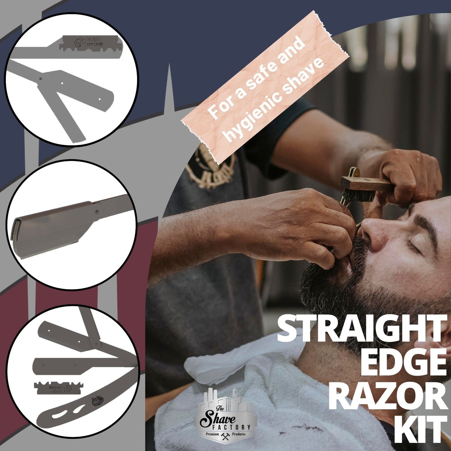 The Shave Factory Straight Edge Razor Kit (Steel Razor / 200 Derby Premium Single Edge Razor Blades)